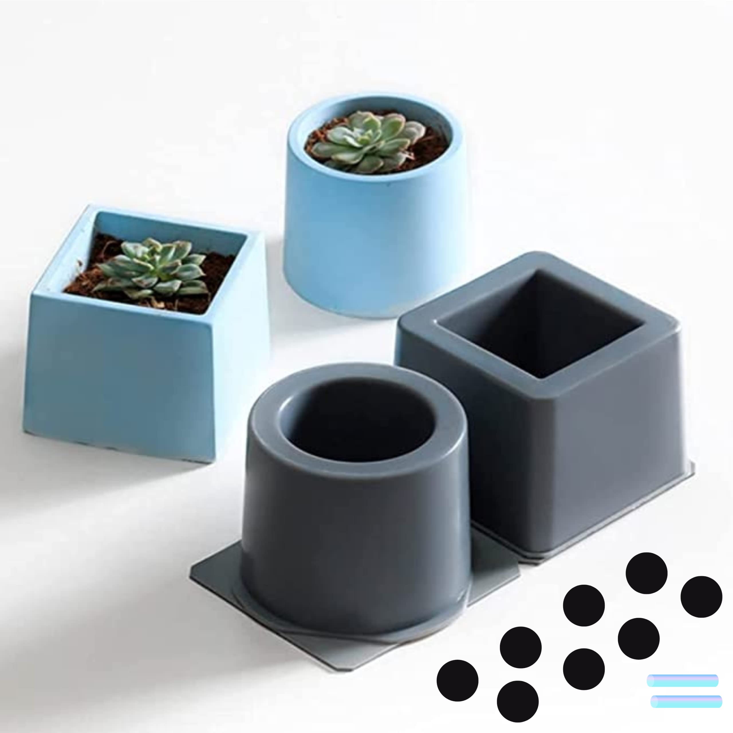 Alnoor USA 2-Pack Silicone Planter Molds - Square & Round Concrete Molds for DIY Succulent & Flower Pots (Gray, 3.15