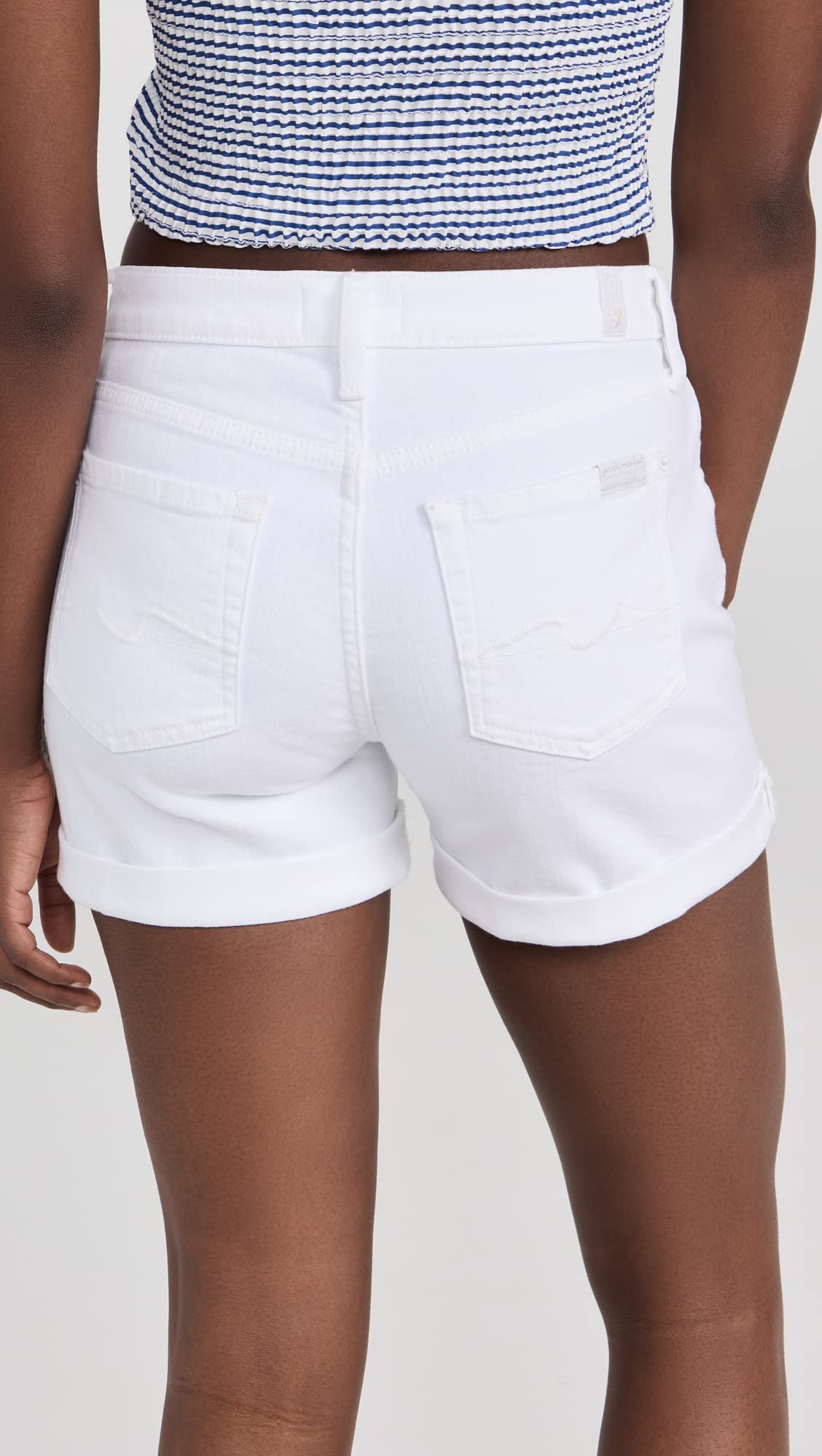7 For All Mankind Women's Mid Rise Denim Shorts - Comfortable Stretch Jeans Shorts for Summer, Casual Wear & Beach Outings