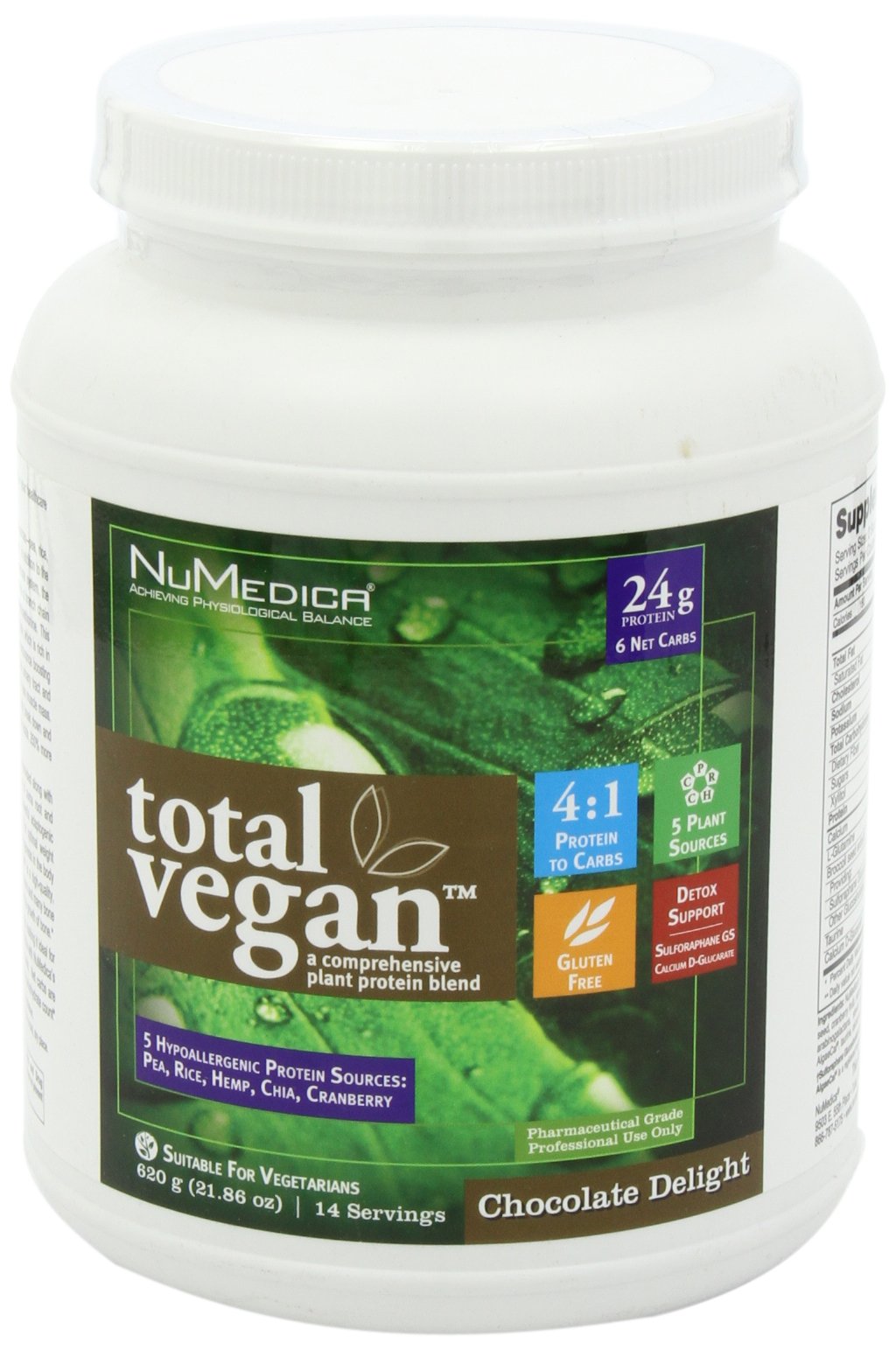 NuMedica Total Vegan Chocolate Delight Protein Powder - 21.86 oz (14 Servings) | Plant-Based Nutrition for Smoothies, Baking & Post-Workout Recovery