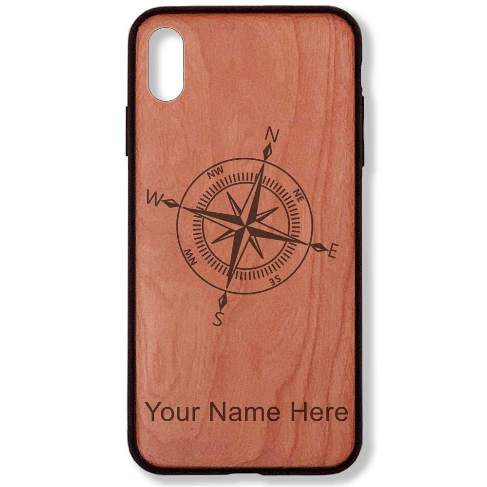 **Personalized Engraved Cherry Wood Phone Case for iPhone XR - Compass Rose Design - Perfect for Travel & Outdoor Adventures**