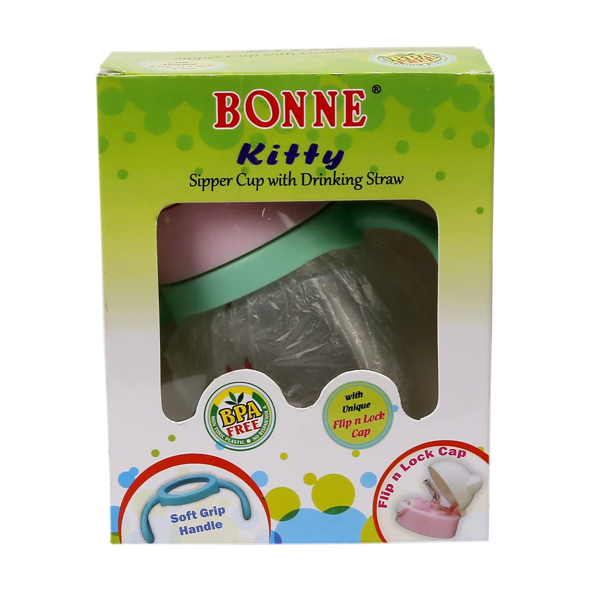 BONNE Kitty Sipper Cup with Pop-up Straw & Handle - Leak Proof Kids Water Bottle for School, Travel & Outdoor Activities (1 Pack)