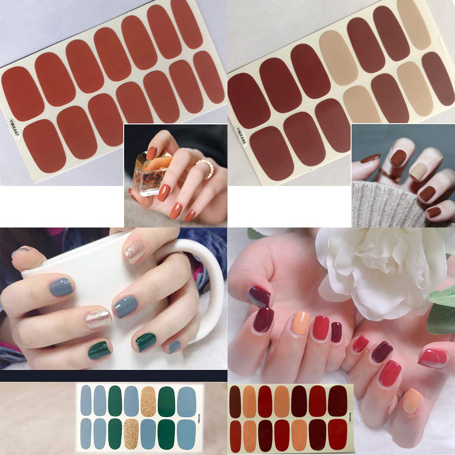 WOKOTO 20 Sheets Solid Color Nail Polish Wraps - Self-Adhesive Nail Decals & 1 Nail File - Full Cover Strips for DIY Manicure at Home, Salon, Parties & Special Occasions