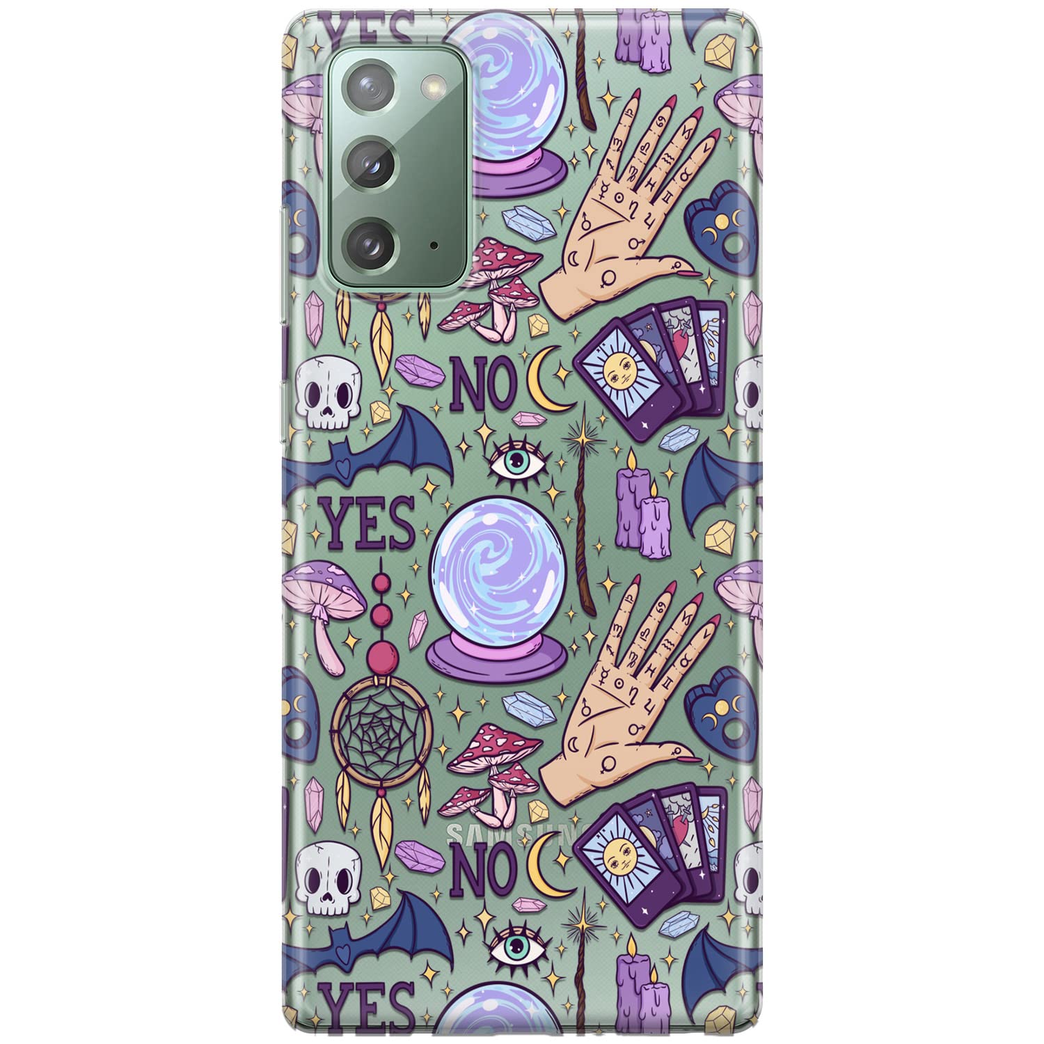 Witchcraft Dreamcatcher Tarot Cards Phone Case for Samsung Galaxy S24/S23 Ultra/S22+/S21 FE 5G/S20/Note 20/10 - Cute Transparent Occult TPU Bumper Case with Spooky Design - Perfect for Halloween, Cosplay, and Mystic Theme Parties
