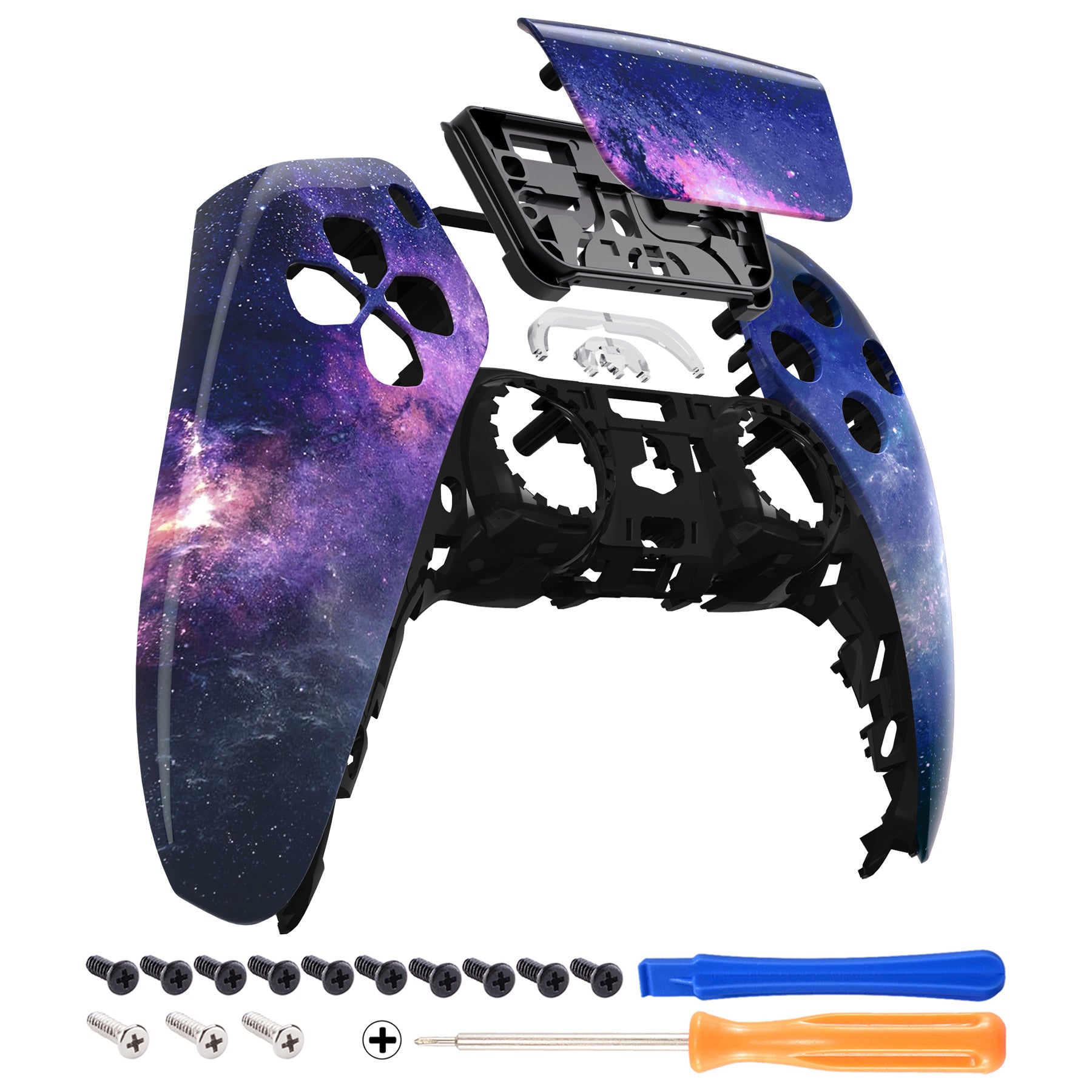 eXtremeRate PS5 Controller Front Housing Shell Replacement - Compatible with BDM 010/020/030/040/050 Models, Nebula Galaxy Design - Perfect for Gaming, Customization & Controller Repair