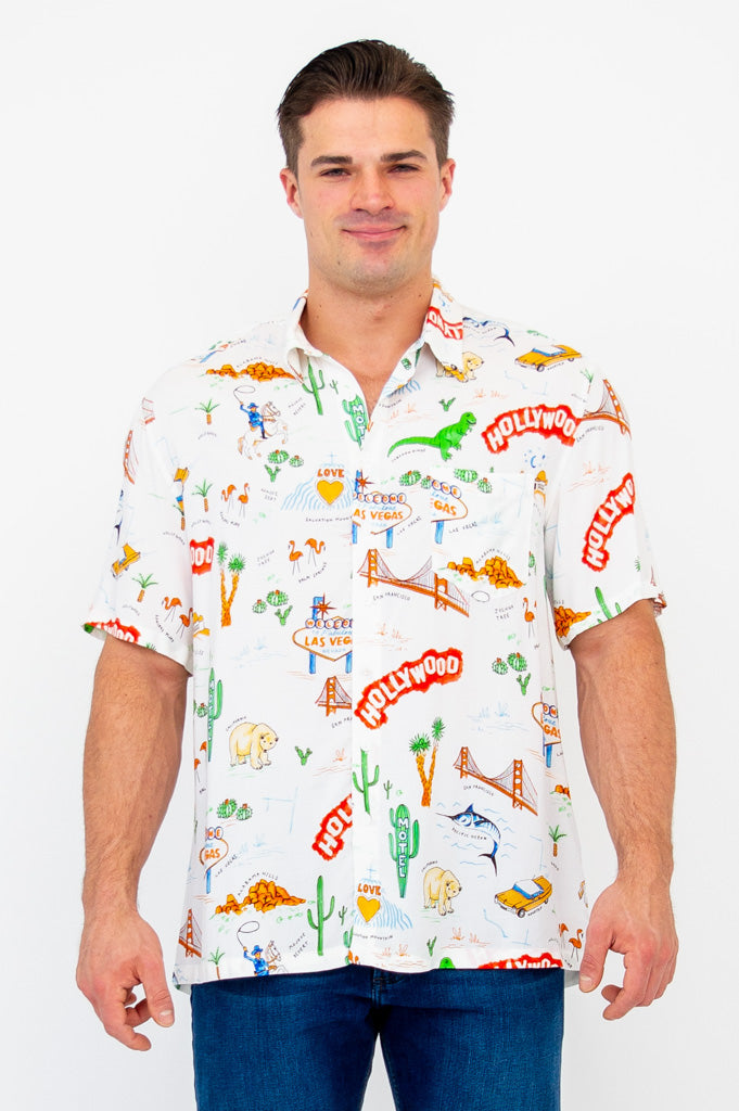 Dino Shirt for Men - Premium Hollywood Style Woven Bamboo Fabric T-Shirt - Perfect for Casual Wear, Street Fashion & Retro Outfits