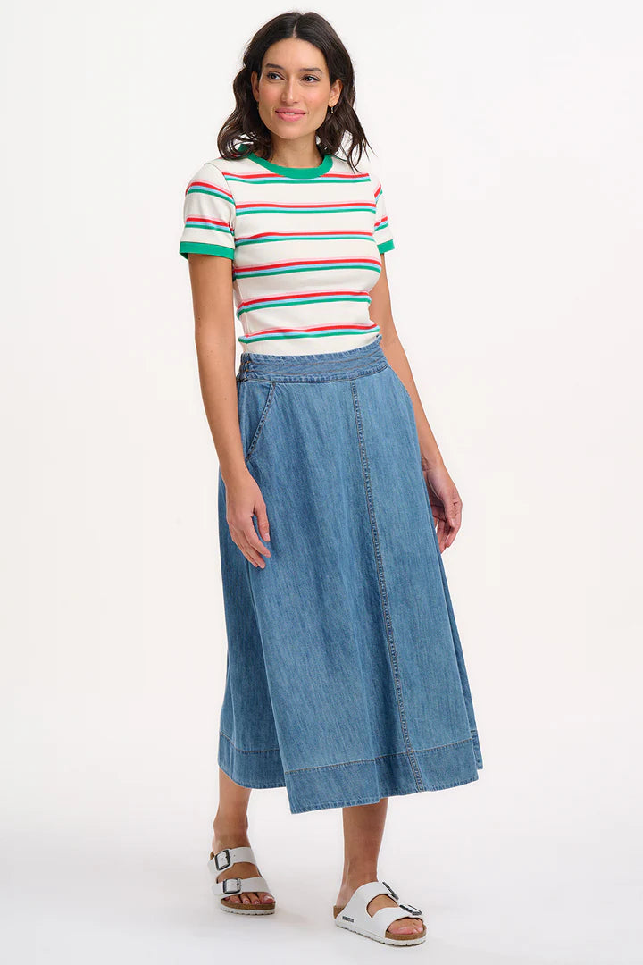 Orianna Denim Skirt for Women - Mid Blue Washed High Waist A-Line Mini Skirt | Casual Outfit, Summer Fashion, Streetwear Style