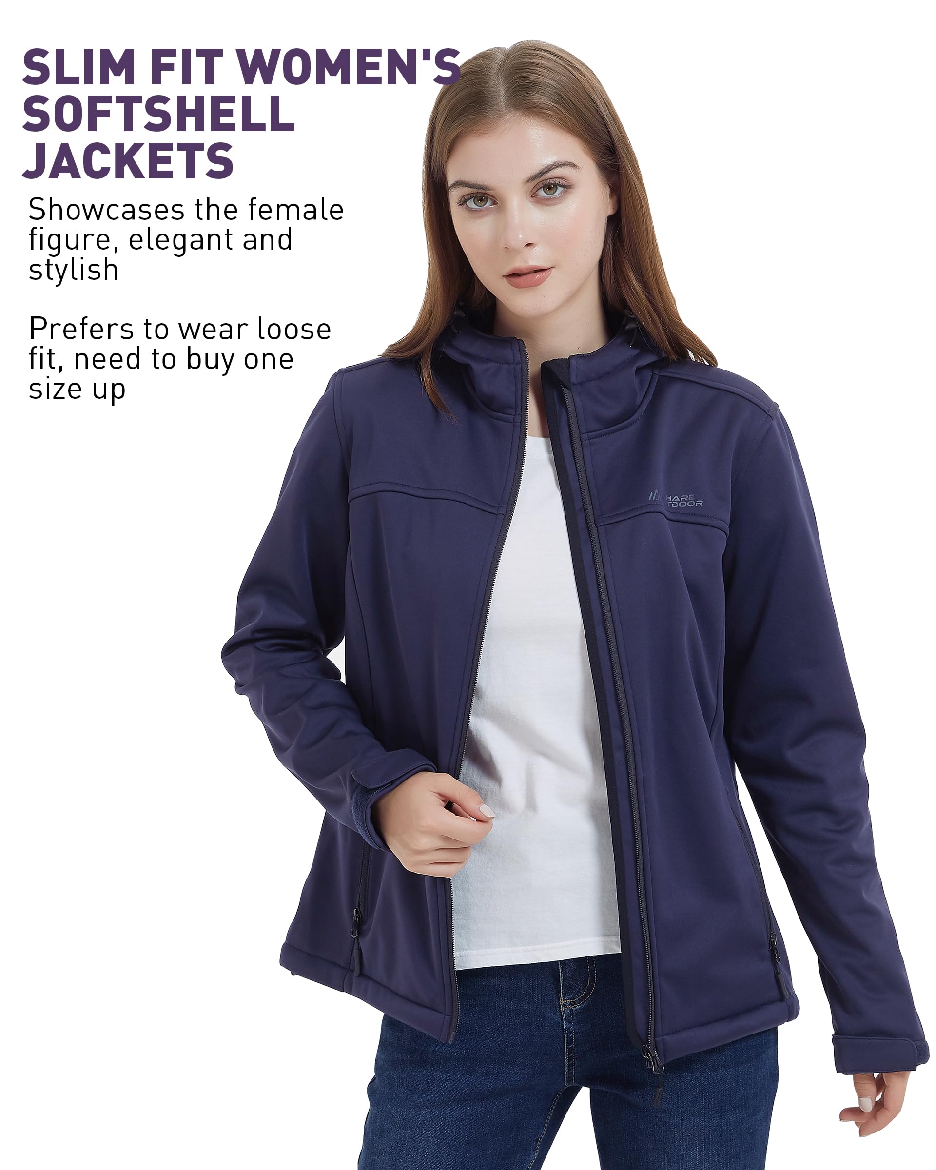 Women's Lightweight Fleece-Lined Softshell Jacket - Waterproof Windproof Hooded Outdoor Coat for Hiking, Running, Camping & Travel
