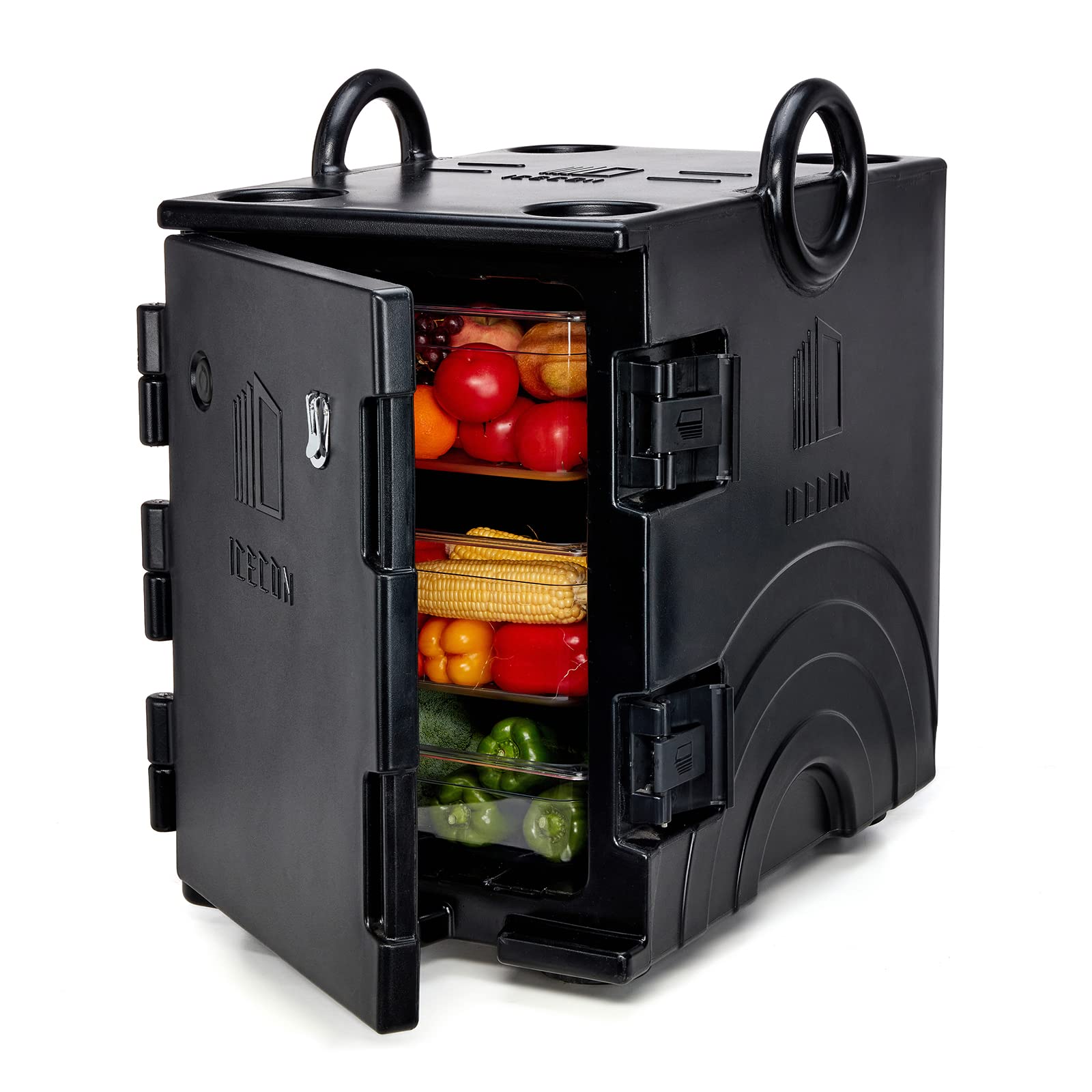 ICECON 82 Quart Insulated Food Pan Carrier - Front Loading Hot Box for Catering, Stackable LLDPE Food Warmer with Wheels Holds 5 Full-Size Pans - Perfect for Restaurants, Canteens & Buffet Service
