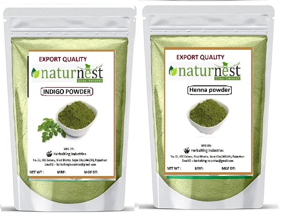 NatureNest 100% Pure Indigo Powder & Henna Combo Pack (200g) - Natural Black Hair Dye for Hair Growth, Hair Fall Control & Stronger Hair | Organic Mehandi for Gray Coverage & Conditioning | Perfect for DIY Hair Coloring at Home, Bridal Mehandi & Ayurvedic Hair Treatments