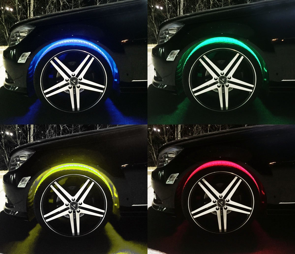 4-Piece Multi-Color RGB LED Wheel Well Lighting Kit with Remote Control - Flexible Accent Lights for Cars, Trucks & Motorcycles (Daytime & Nighttime Use)