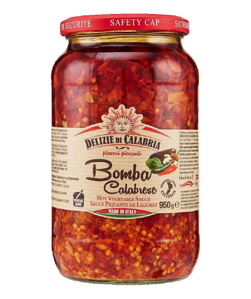 Delizie di Calabria Bomba Calabrese Hot Chili Pepper Spread 33.5oz (950g) – Perfect for Pasta, Pizza, Sandwiches & Charcuterie Boards