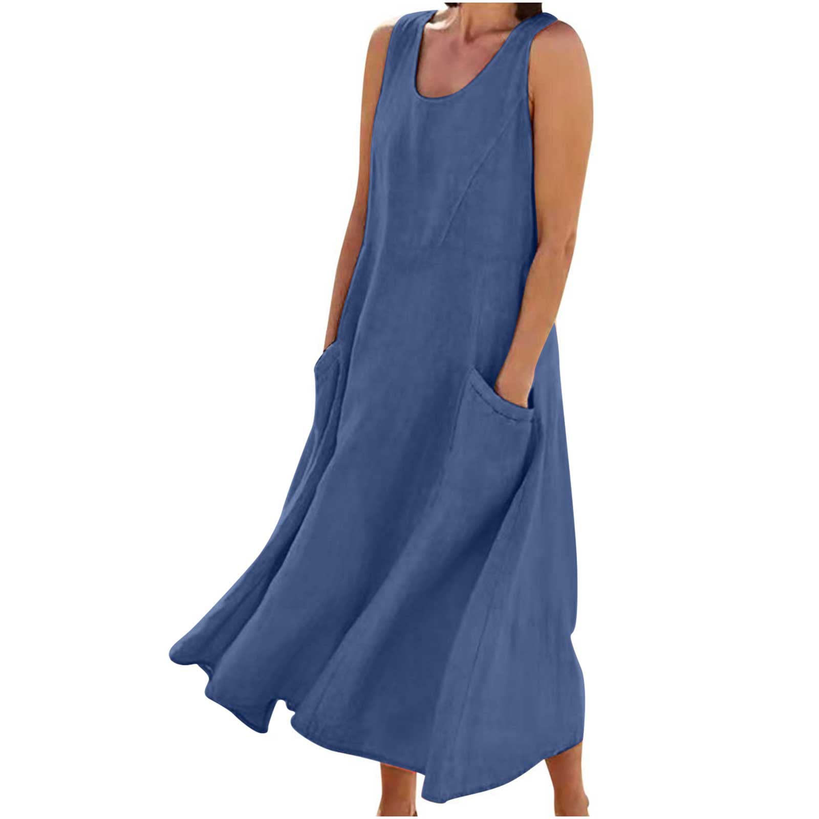 Elegant Women's Linen Dress with Spoon Neck - Comfortable Cotton Long Dress for Summer, Beach & Holiday - UK Size (Perfect for Casual Dates, Vacations & Outdoor Events)