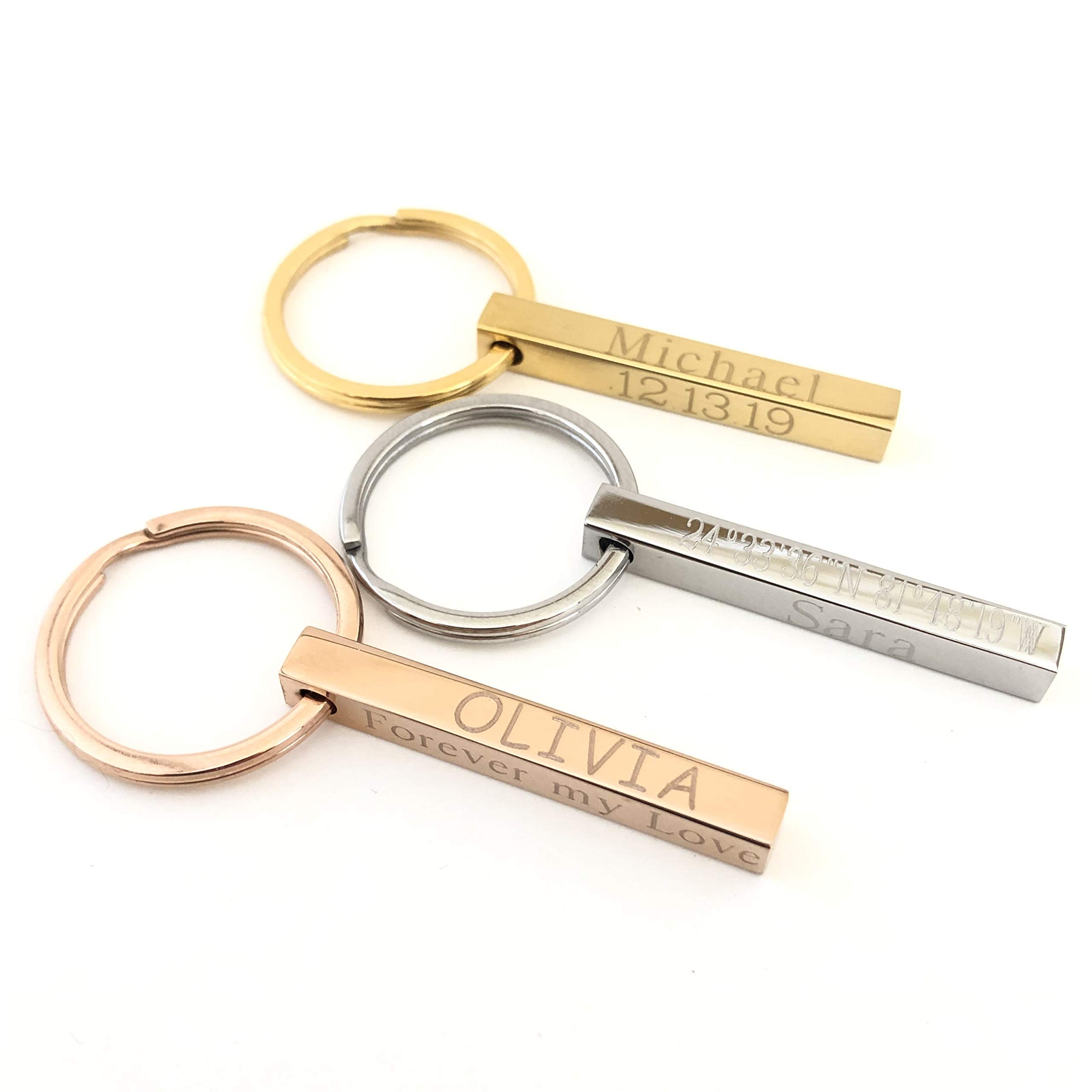 Personalized Bar Keychain - Silver, Gold or Rose Gold Finish | Custom Engraved Key Ring for Gifts, Wedding, Anniversary & Promotions | Perfect for Home, Office & Travel Accessories