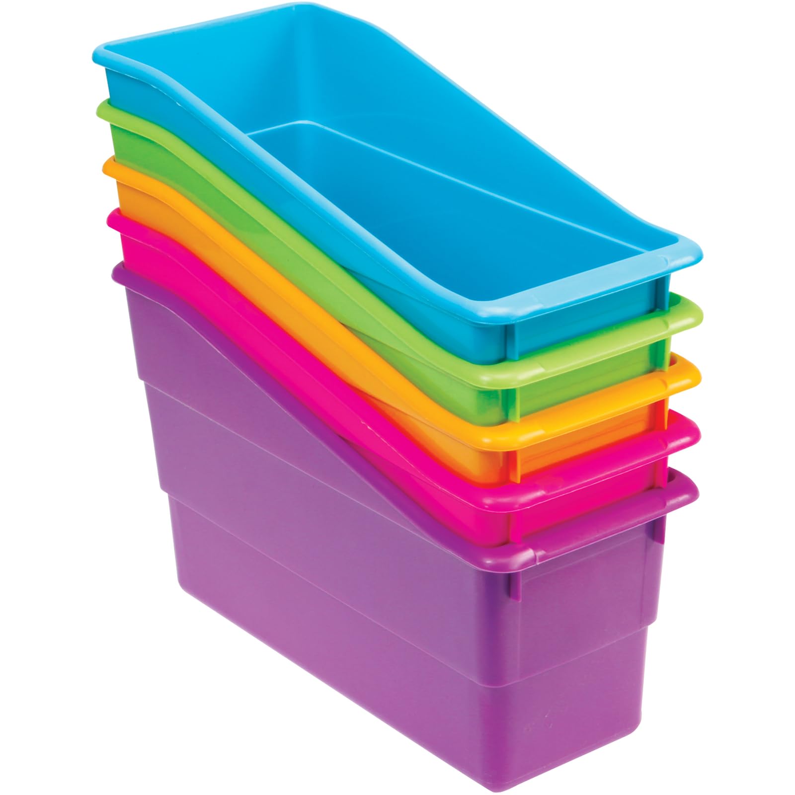 Durable Book and Binder Holder 5-Pack - Bright Neon Colors (5'' x 12'' x 7'') for Classroom Organization & Storage | Sturdy, Versatile School Supplies | Perfect for Desks, Bookshelves, and Office Organization
