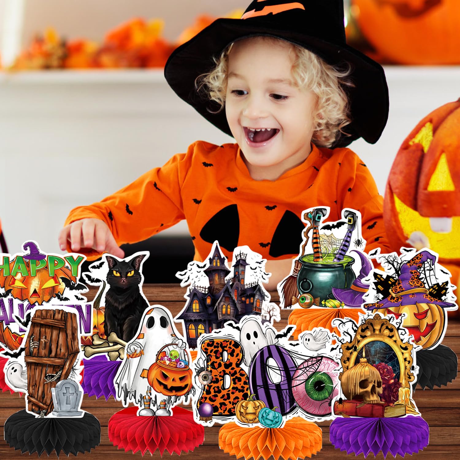 9 Pack Halloween Honeycomb Centerpieces - Spooky Table Toppers & Party Decorations for Halloween, Birthday Parties, and Home Decor | Perfect for Dining Table, Mantel, and Party Backdrop Displays