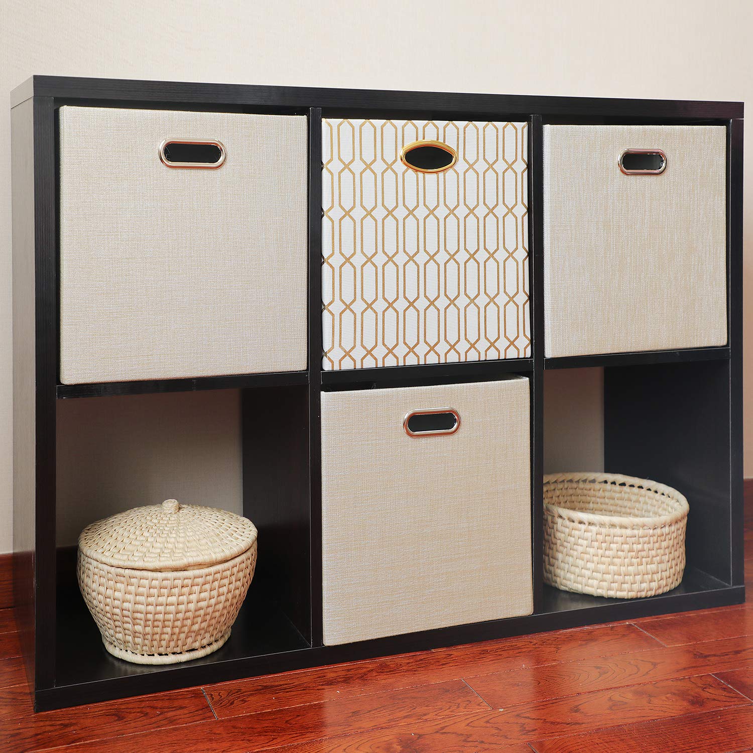 Foldable Fabric Storage Bins - Set of 2, Beige for Shelf & Cabinet Organization