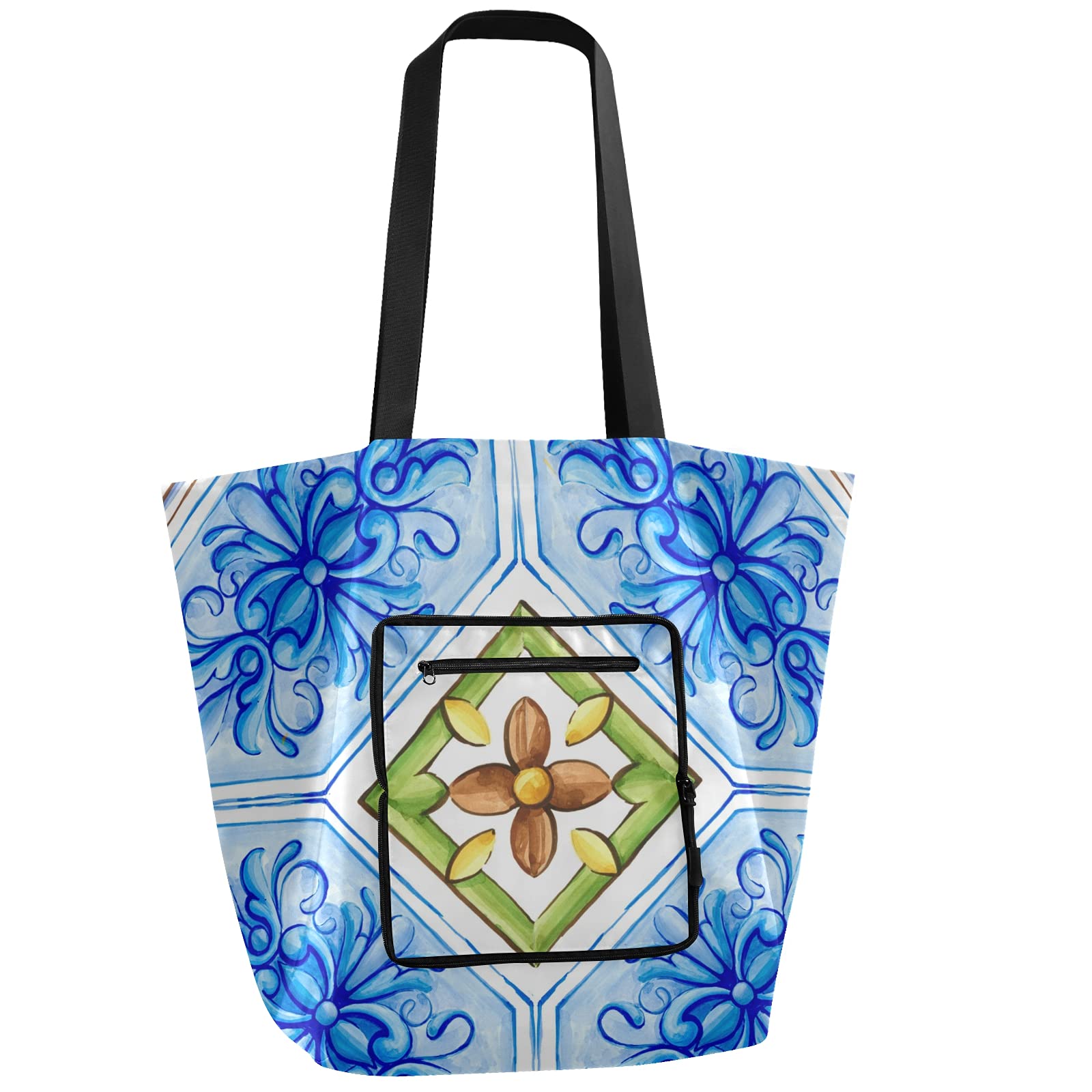 Stylish Blue and White Waterproof Tote Bag for Women - Sandproof Beach Shoulder Bag | Perfect for Beach Trips, Poolside Lounging & Summer Travel Accessories