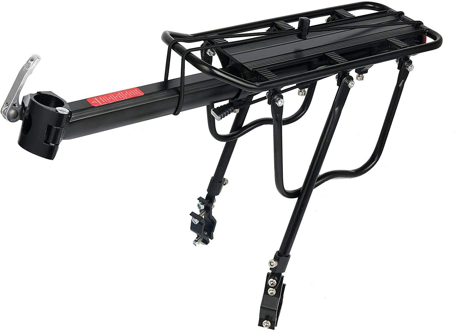 Amarine Made Heavy Duty Bike Rear Rack - 110 Lbs Capacity Aluminum Alloy/Iron Bicycle Cargo Carrier - Adjustable Pannier & Quick Release for Commuting, Touring & Grocery Hauling