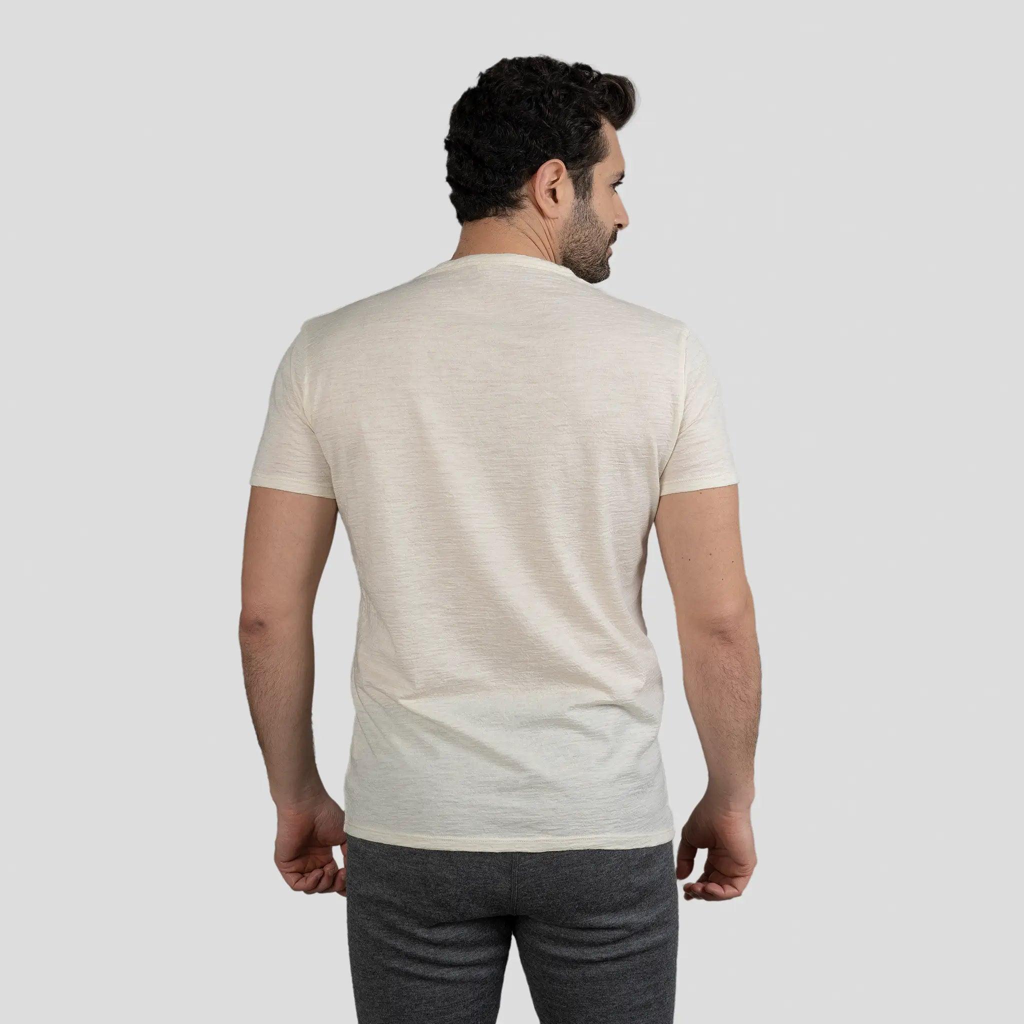 Ultralight Men's Alpaca Wool V-Neck T-Shirt - 160 GSM Soft Breathable Tee for Outdoor Hiking & Casual Wear