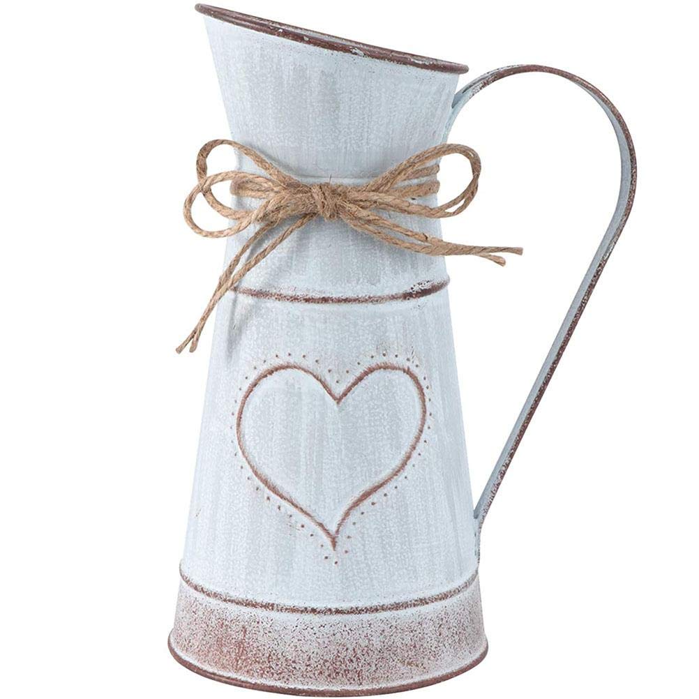 Faruxue Rustic Vintage White Large Metal Vase - 23.5x11x10cm Iron Art Flower Pot for Balcony, Living Room & Table Decor | Perfect for Farmhouse, Countryside & Boho Home Decor