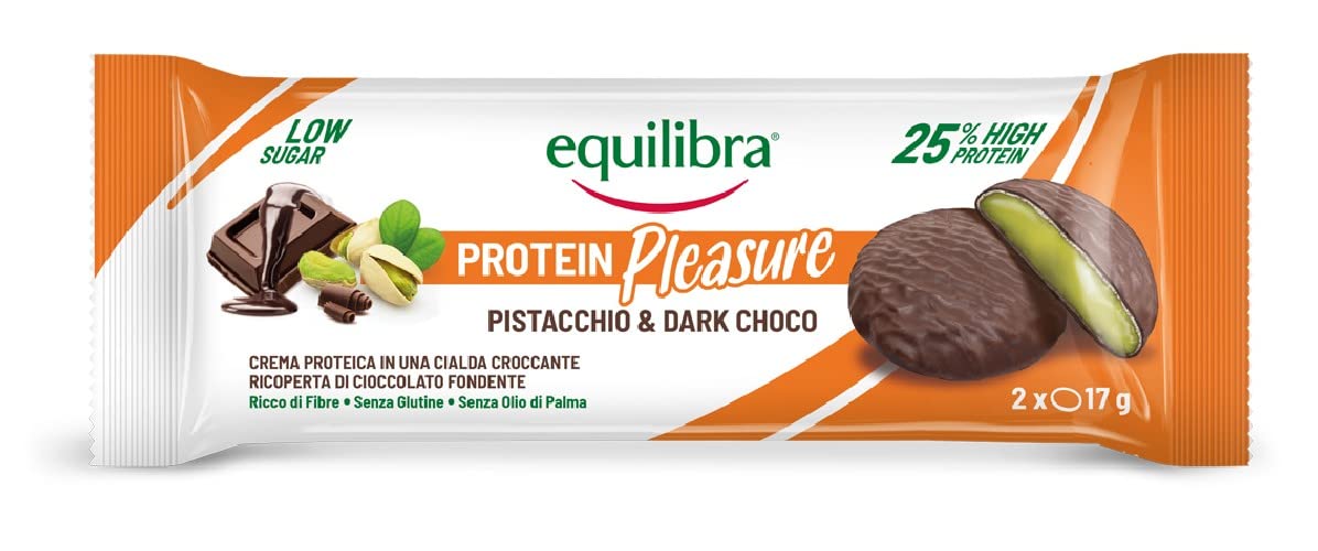 Equilibra Protein Bars - Pistachio & Dark Chocolate, High Protein Wafer with Creamy Filling, Low Sugar, Gluten Free, Palm Oil Free, 24 Pack (34g Each) | Perfect for Post-Workout Recovery, Healthy Snacking & On-the-Go Nutrition