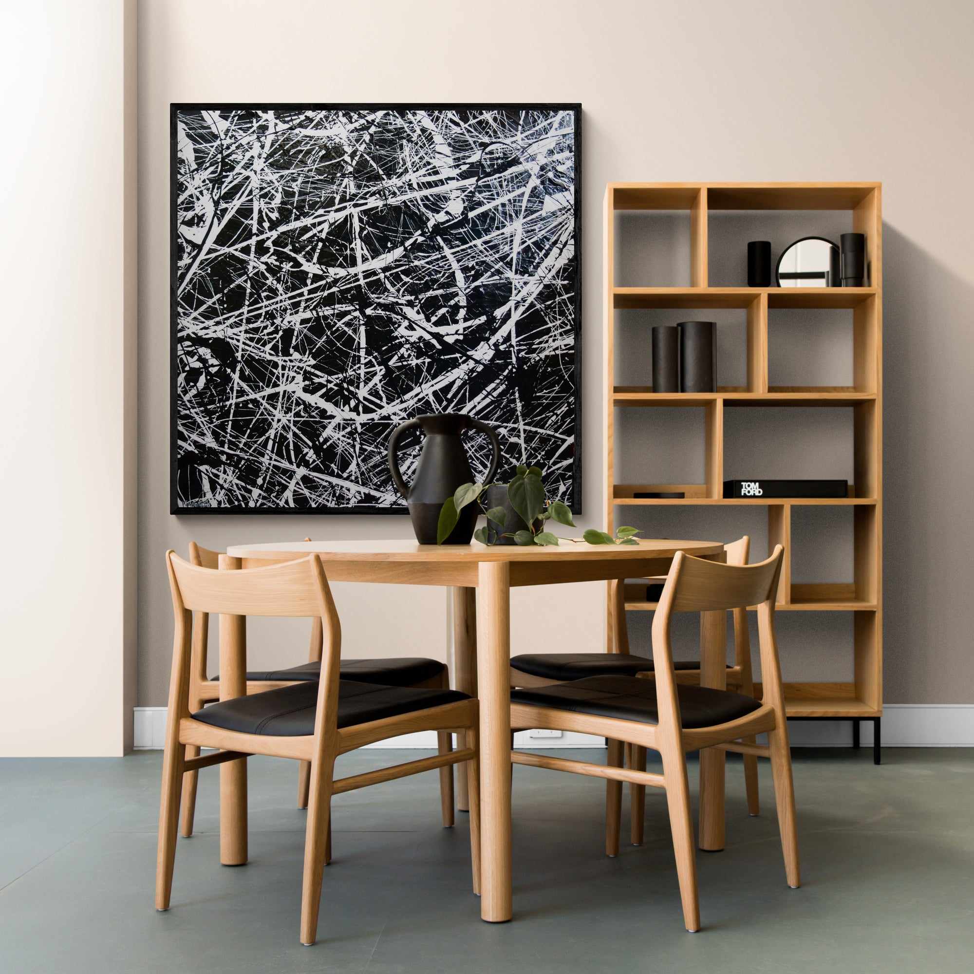 Scatter Brain Abstract Painting 150cm x 150cm - Black & White Textured Canvas Art for Modern Living Room & Office Wall Decor