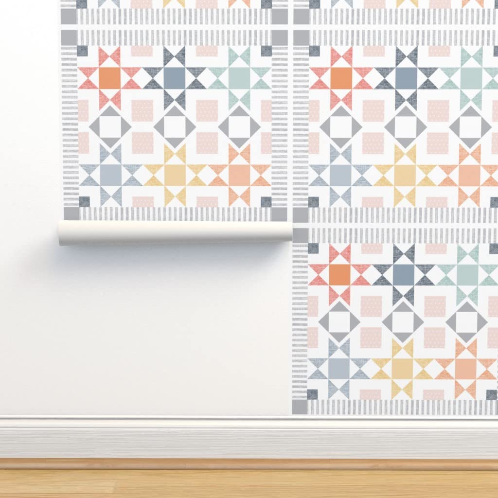 12ft x 2ft Rainbow Cheater Quilt Peel & Stick Removable Wallpaper - Traditional Multicolor Baby Nursery Decor by Spoonflower | Perfect for Kids' Rooms, Nursery Walls & Home Accents