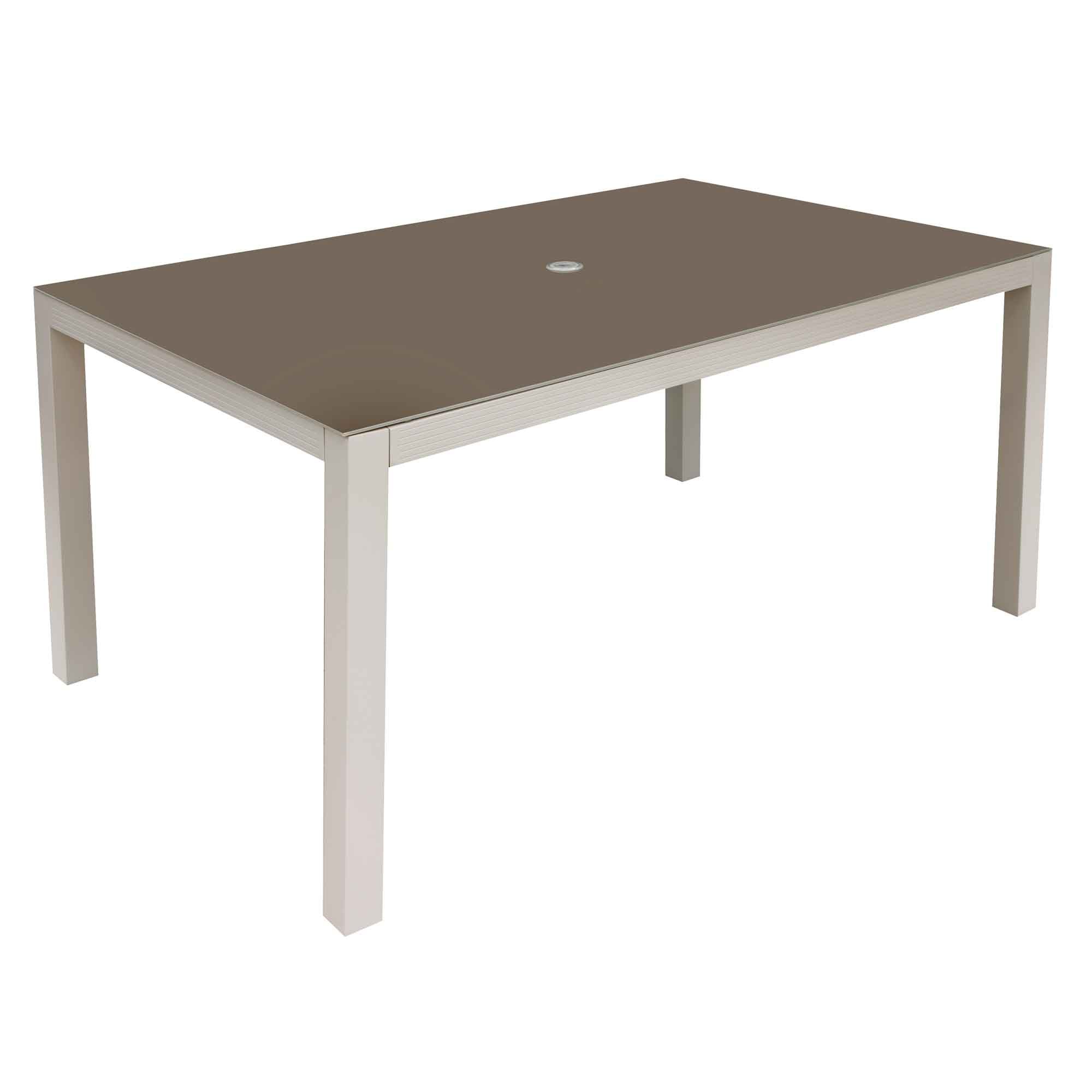 Durable Fusion Aluminum Outdoor Dining Table with Tempered Glass Top & Umbrella Hole - Light Grey (DG51) for Patio, Garden, and Poolside Entertaining