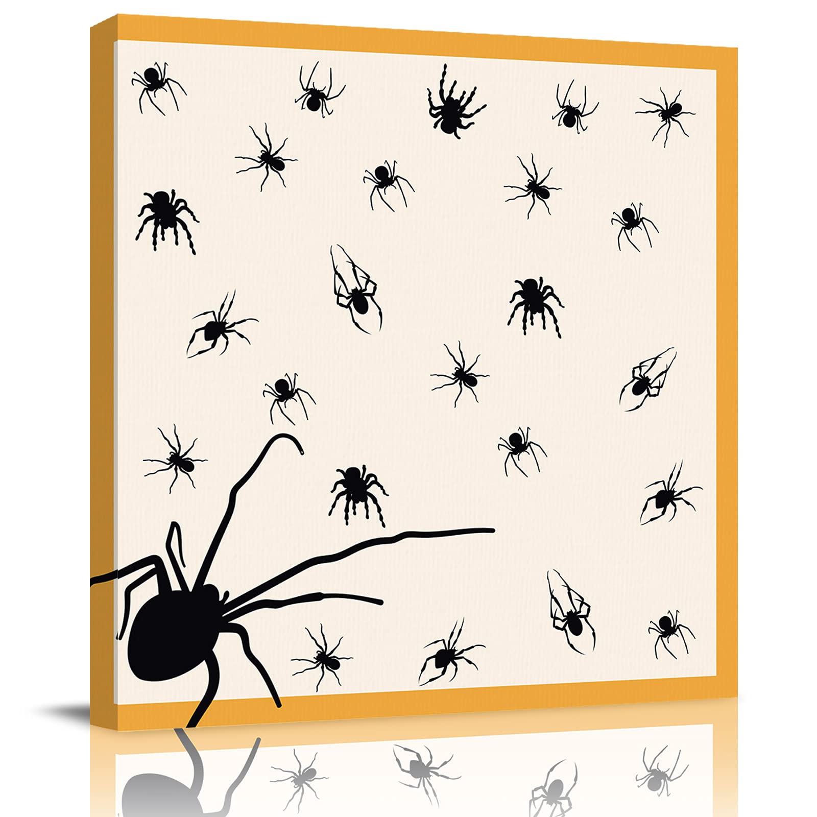 Chucoco Halloween Wall Art Canvas - Black Animal Shadow Prints with Orange Border Stripe, Easy to Hang Home Decor for Bedroom, Bathroom, Kitchen, Hotel & Cafe | Perfect for Spooky Seasonal Decorations and Themed Parties