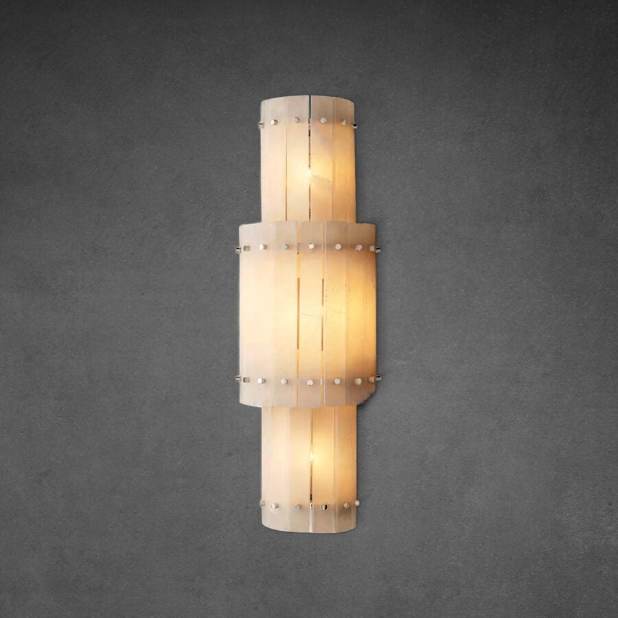 Lux Alabaster Grand Round Wall Sconce Light Fixture - Elegant Vintage Style for Living Room, Bedroom, and Hallway Lighting