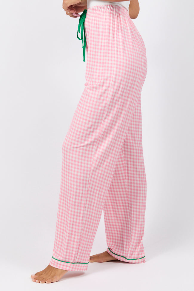 Stylish Pink Gingham Pajama Pants for Women - Comfortable Sleepwear & Lounge Wear - Perfect for Bedtime, Relaxing at Home, or Vacation Getaways