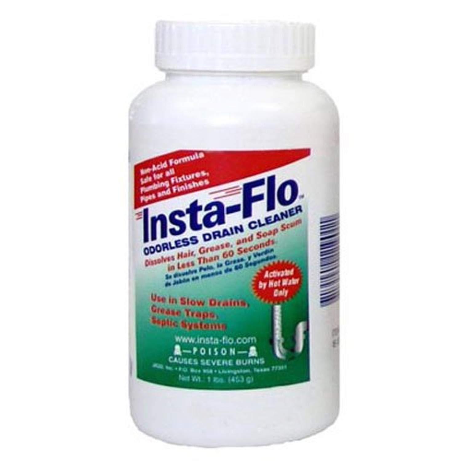 1 LB Insta Drain Cleaner - Fast Acting Clog Remover for Kitchen Sinks, Showers & Bathtubs - Safe for Pipes & Septic Systems - Professional Strength Drain Opener