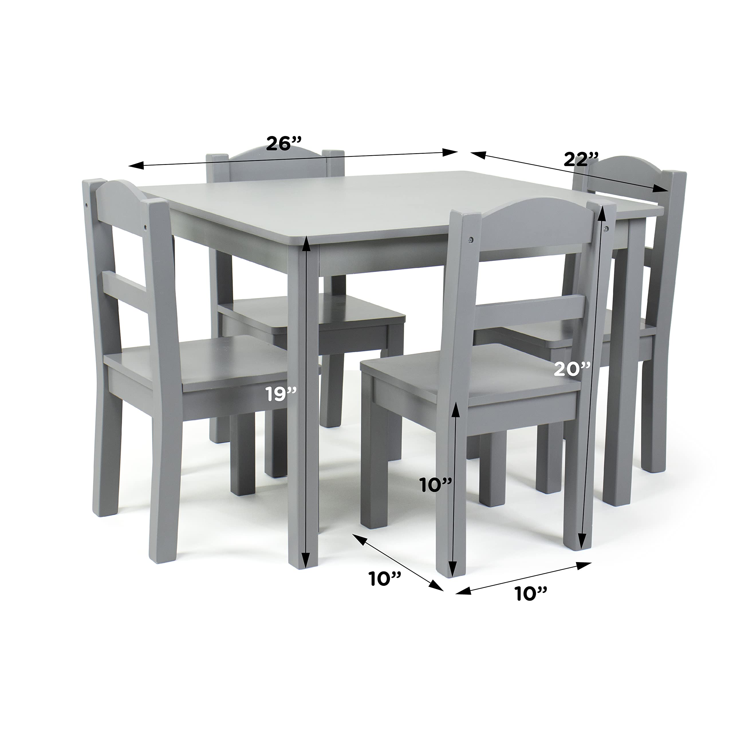 Humble Crew Kids Wooden Table and 4 Chairs Set - Grey Toddler Activity Table with Chairs for Arts, Crafts, Snack Time - Sturdy & Durable Children's Furniture for Playroom, Classroom, or Home Learning Space