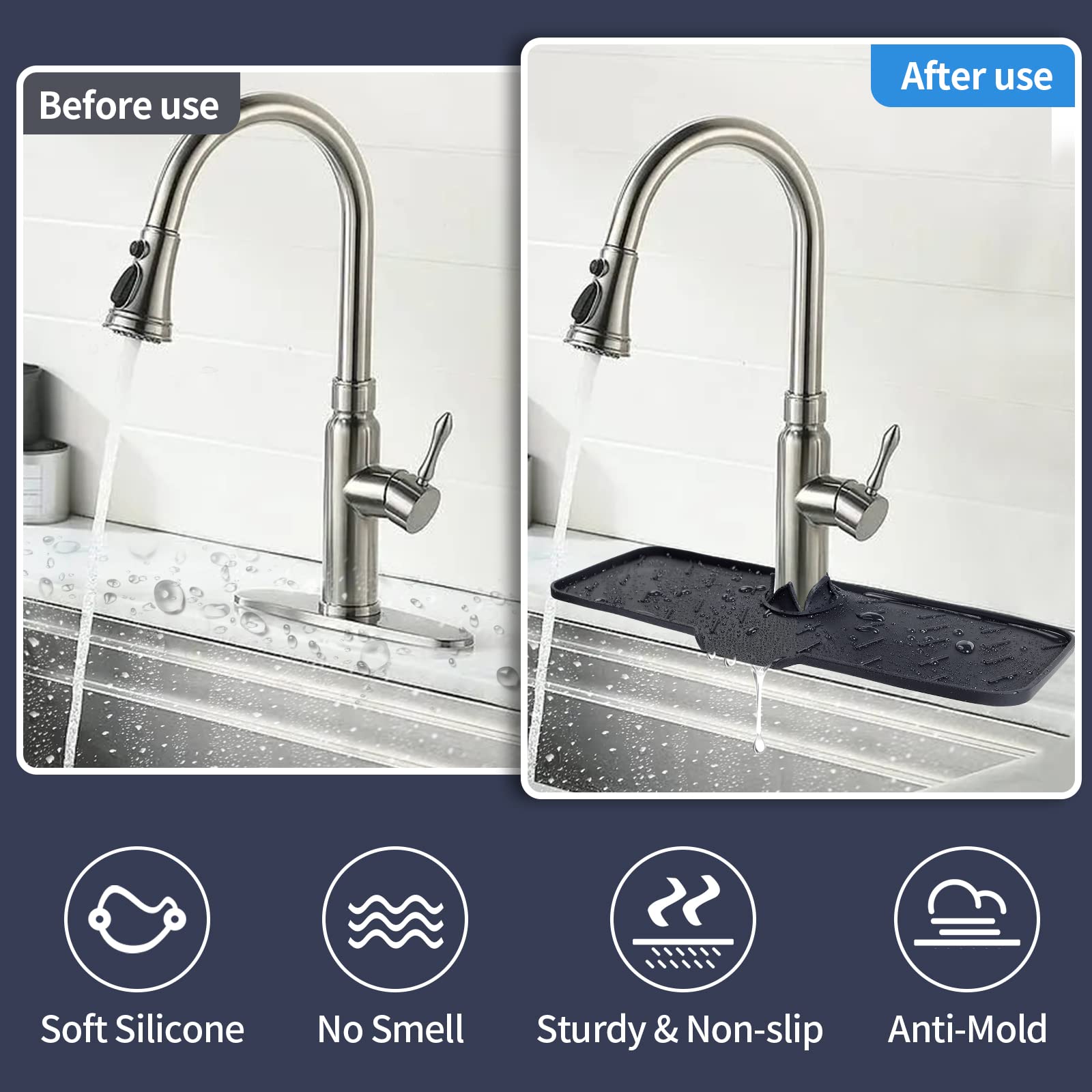 Silicone Sink Splash Guard - Black - for Kitchen & Bathroom Faucets