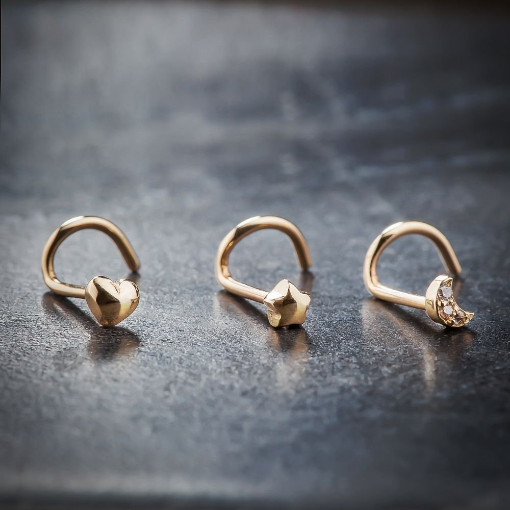 14K Gold Tiny Genuine Diamond Pave Crescent Moon Nose Ring Stud - Elegant Nose Piercing Jewelry for Women, Perfect for Everyday Wear & Special Occasions