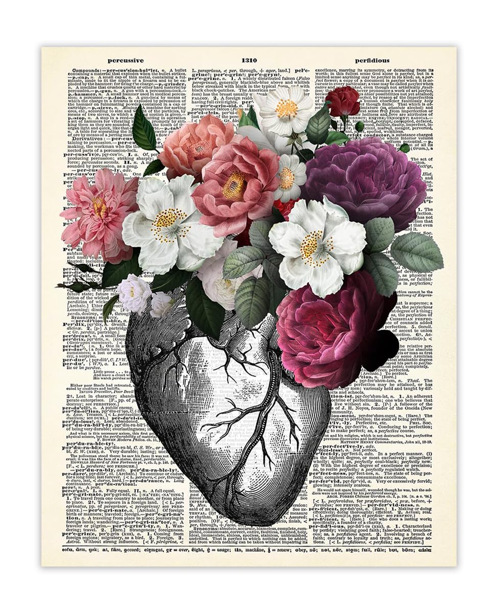 Vintage Floral Heart Halloween Wall Art - 8x10 Unframed Print for Gothic Home Decor & Witchy Room Aesthetic