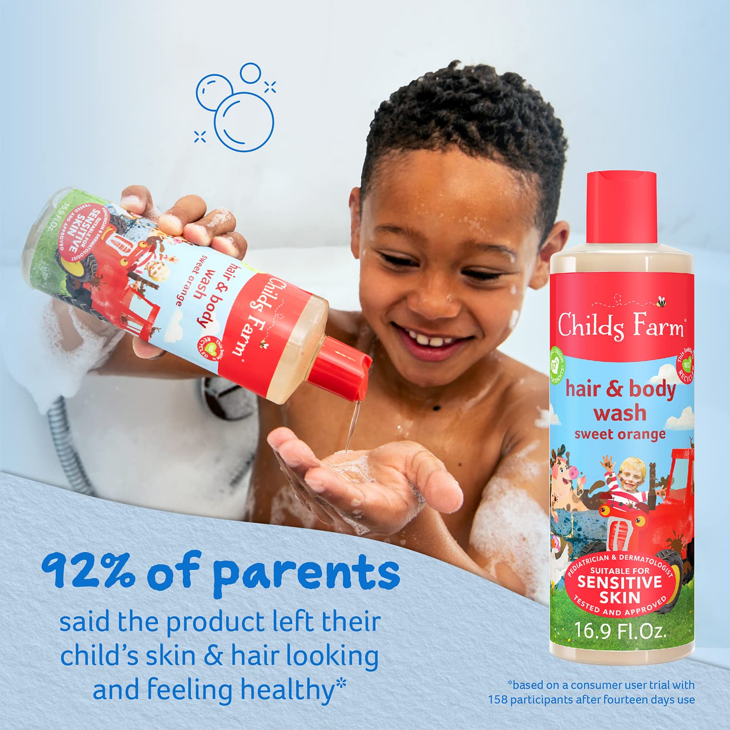 Childs Farm Organic Sweet Orange Kids Hair & Body Wash for Dry & Sensitive Skin - Gentle Cleansing, Vegan & Cruelty-Free, 16.9 fl oz - Perfect for Bath Time & Daily Hygiene