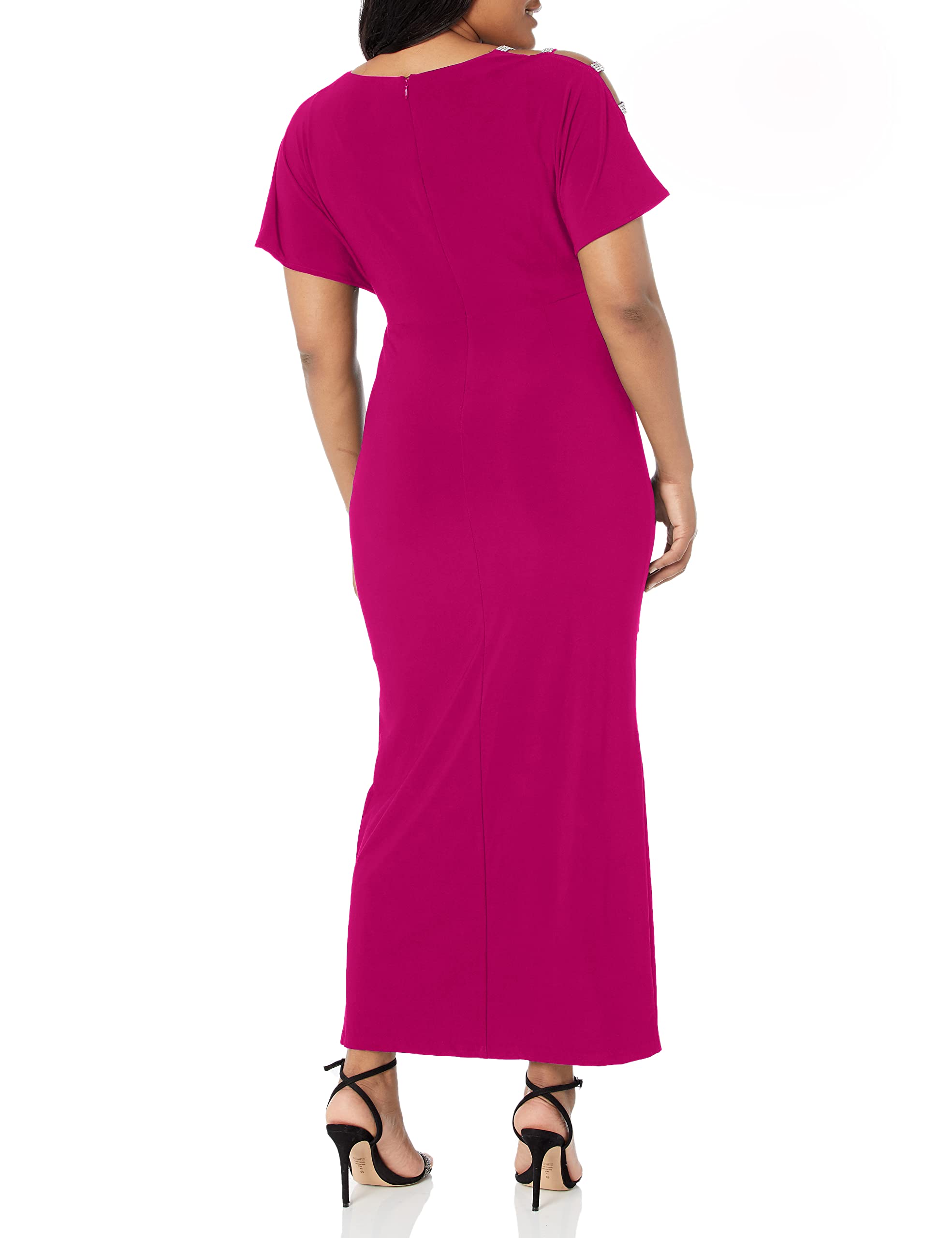 Alex Evenings Women's Long V-Neck Knot Front Wedding Guest Dress with Cold Shoulder Sleeves - Formal Evening Gown for Bridal Shower, Cocktail Party & Special Occasions (Petite/Regular Sizes)
