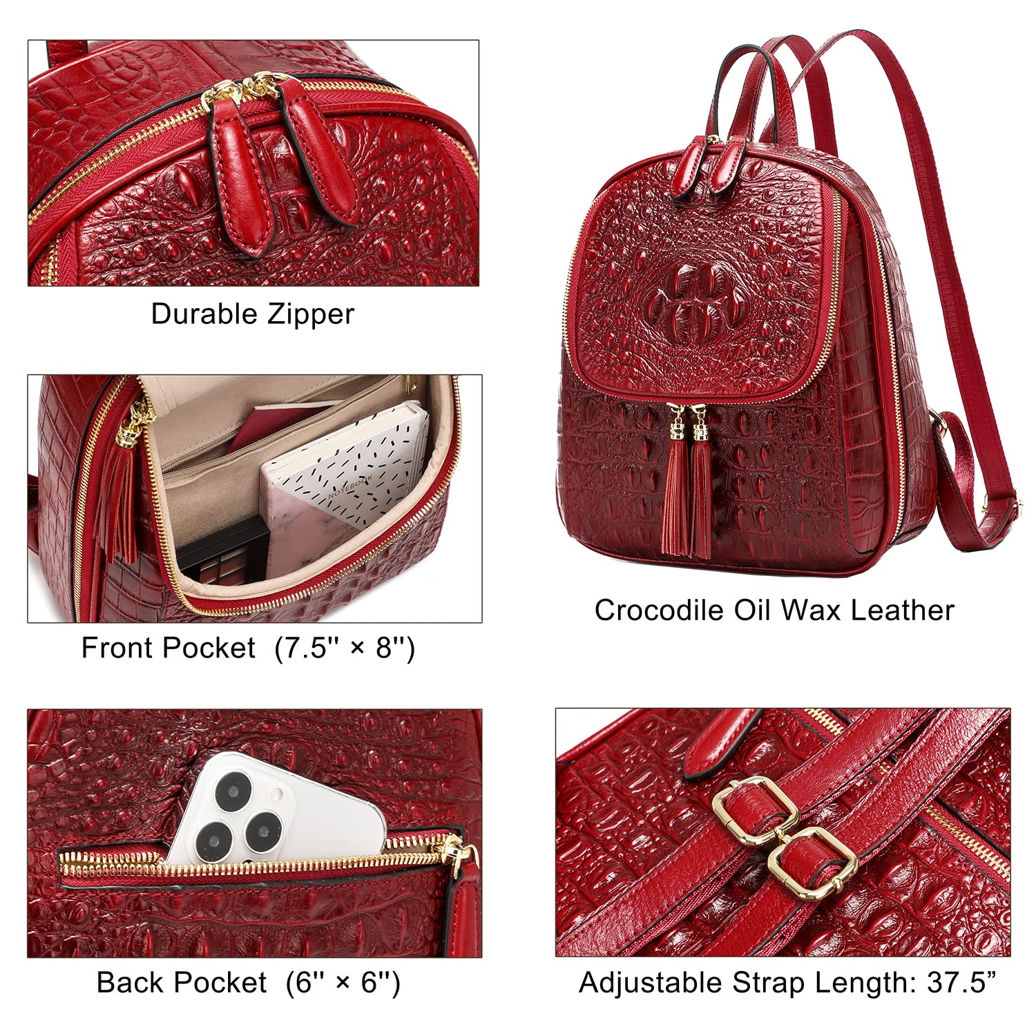 Stylish COOLCY Small Crocodile Leather Backpack Purse for Women - Designer Ladies Fashion Handbag for Work, Travel & Everyday Use