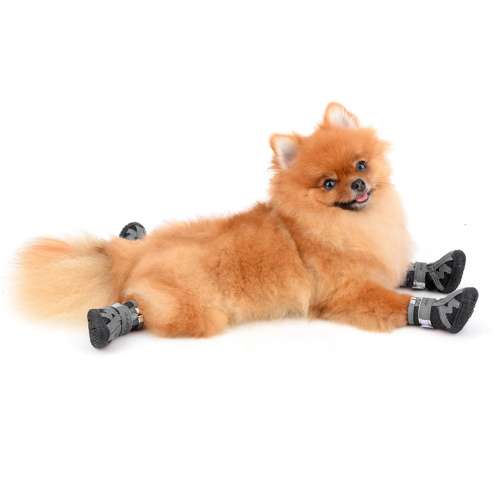 **Breathable Mesh Dog Walking Shoes for Small & Medium Dogs - Adjustable Summer Paw Protectors with Reflective Stripes & Non-Slip Rubber Sole (Black, Size 5) - Perfect for Hot Pavement, Hiking & Outdoor Adventures**