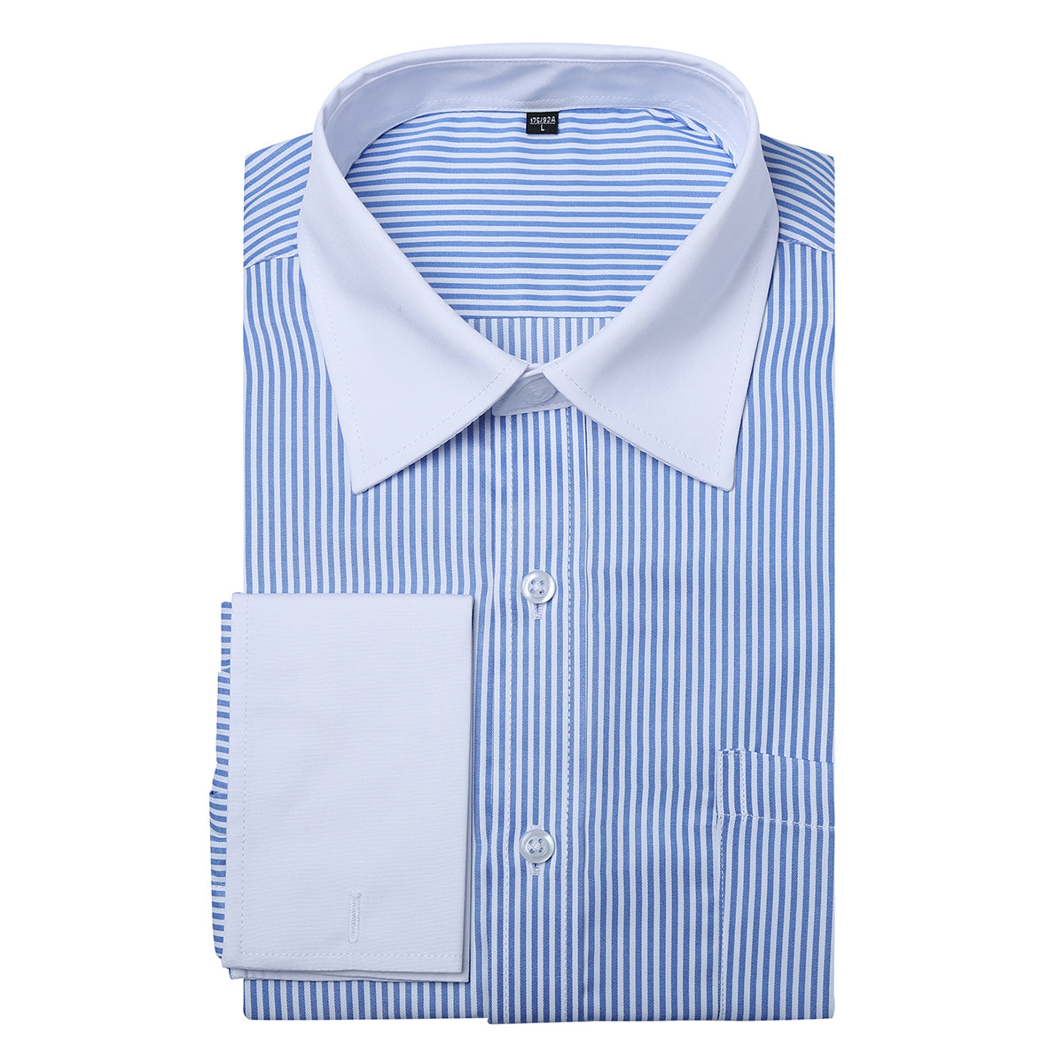 Men's Slim Fit Button Down Dress Shirt - Blue Striped Checked Formal Shirt for Office, Business Meetings & Special Occasions