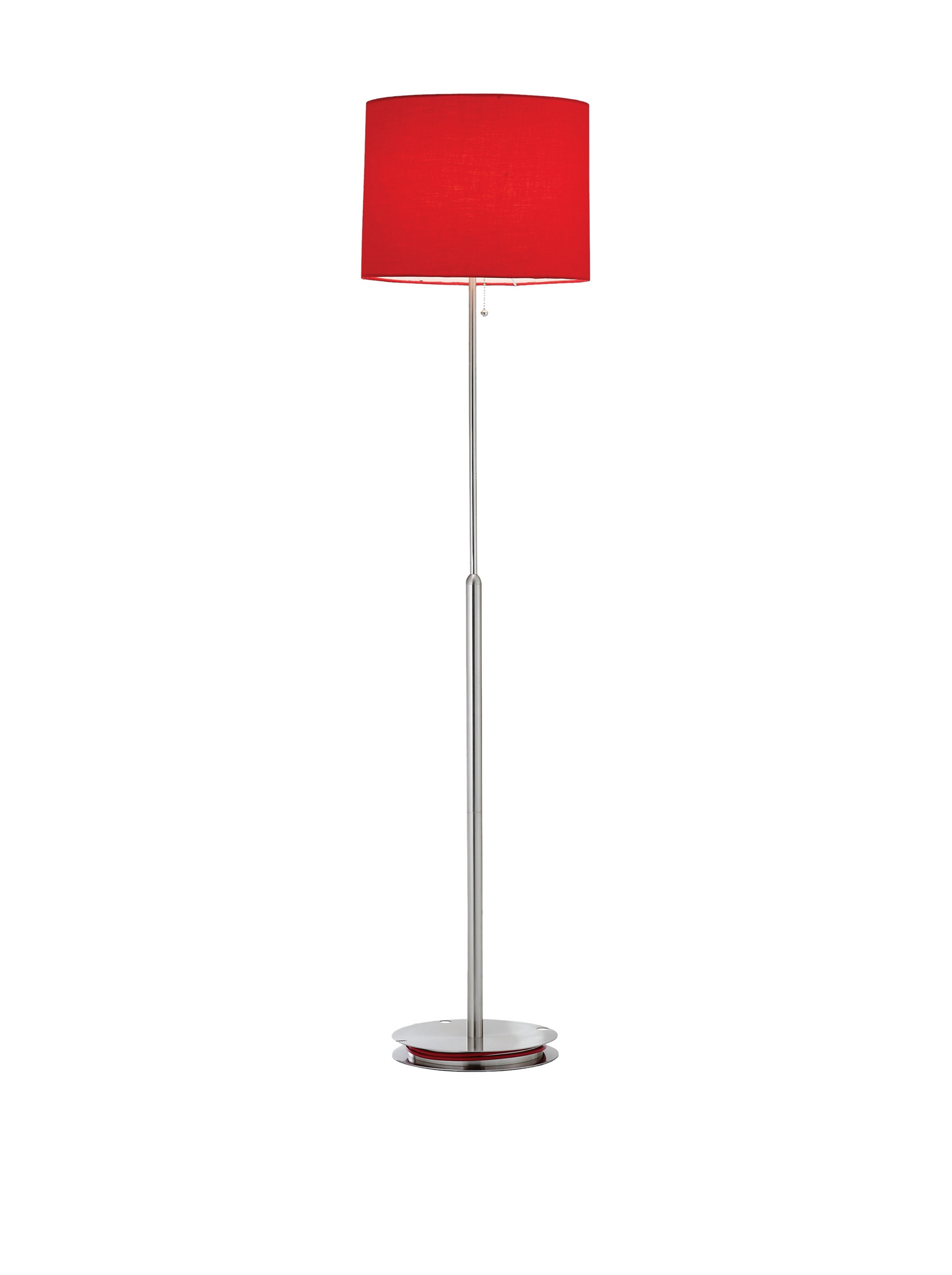 Adesso 3023-08 Bobbin Floor Lamp, Satin Steel with Red Shade - Modern Industrial Lighting for Living Room, Bedroom & Office Decor