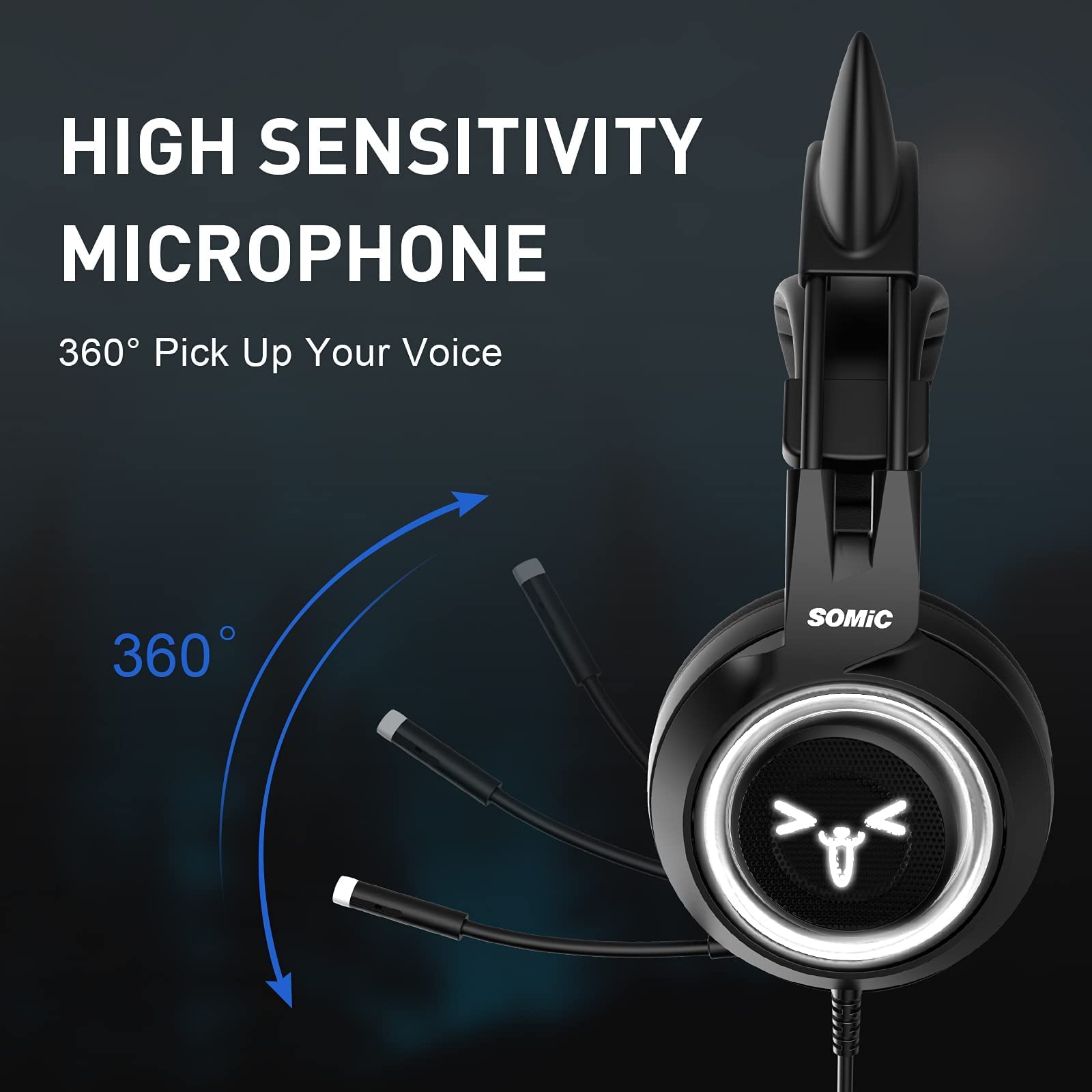 SOMIC G951 Black Cat Ear Gaming Headset with 7.1 Virtual Surround Sound, LED Lights & Headphone Stand - Lightweight PC, PS4, Laptop Headphones for Women & Girls - Perfect for Gaming, Streaming & Online Classes