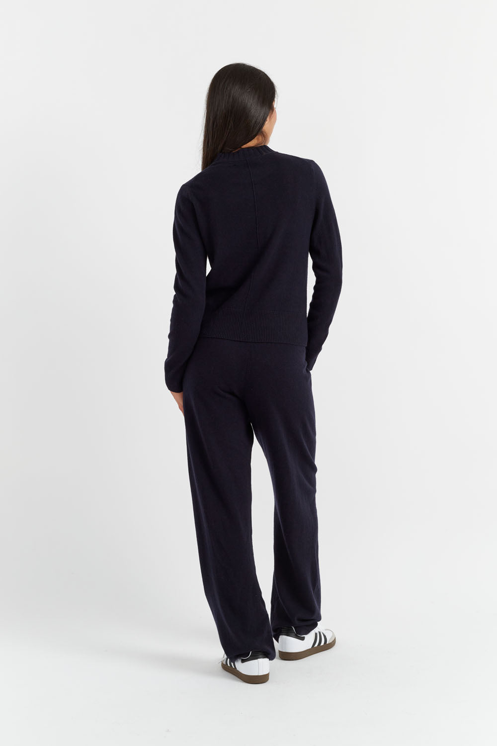 Navy Blue Wool Cashmere Blend Wide Leg Lounge Pants for Women - Comfortable & Stylish for Home, Office & Travel