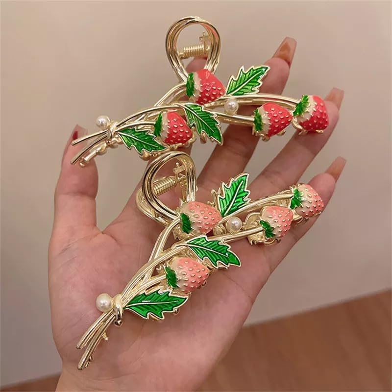Stylish Strawberry Hair Claw Clip for Women & Girls | Handmade Trendy Alloy Metal Hair Accessory | Fashionable Hair Clutch for Ponytails & Buns | Perfect for School, Work, Parties & Everyday Use | Pack of 1