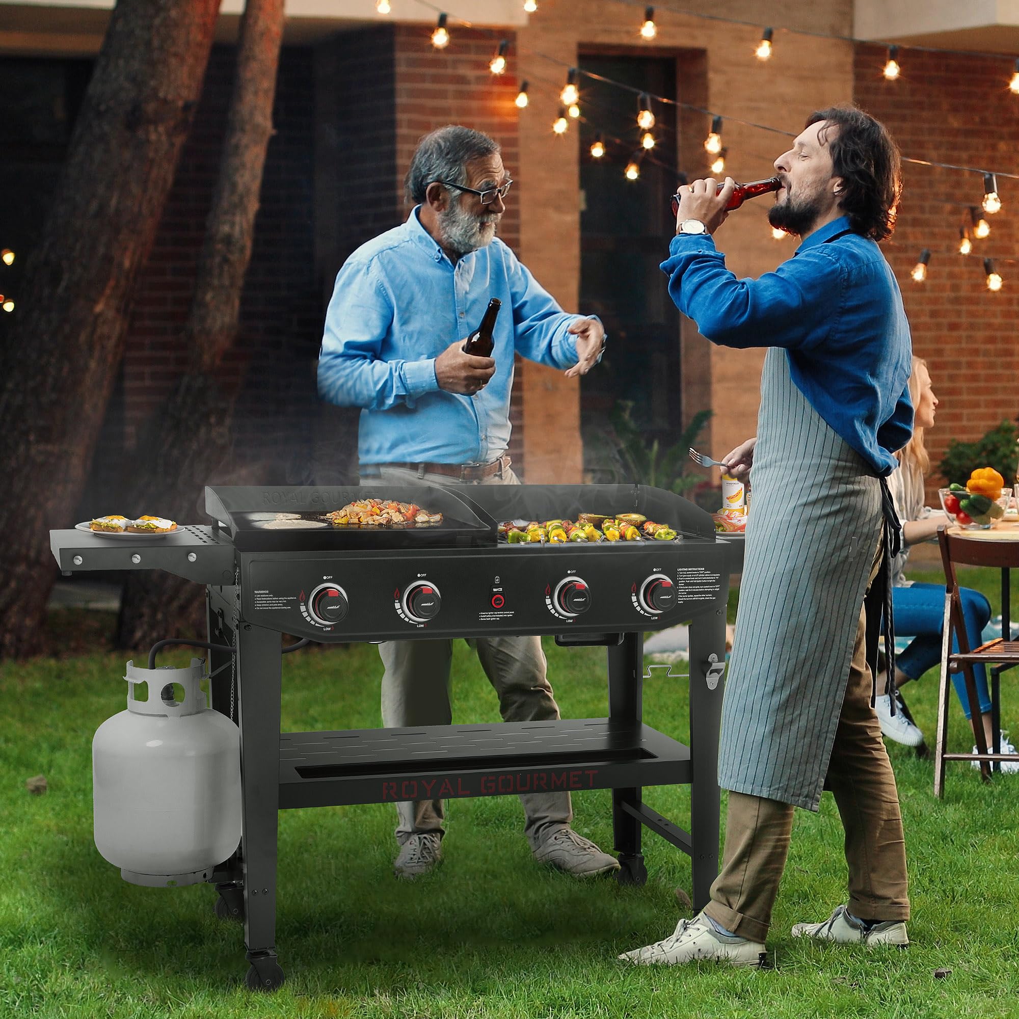 4-Burner Propane Gas Grill and Griddle Combo with Grilling Tools - 296 Sq. In. Cooking Surface & 314 Sq. In. Griddle - Heavy-Duty Portable Outdoor Grill for Backyard, Camping, Tailgating & BBQ Parties - Black (Model GD405A-SC)