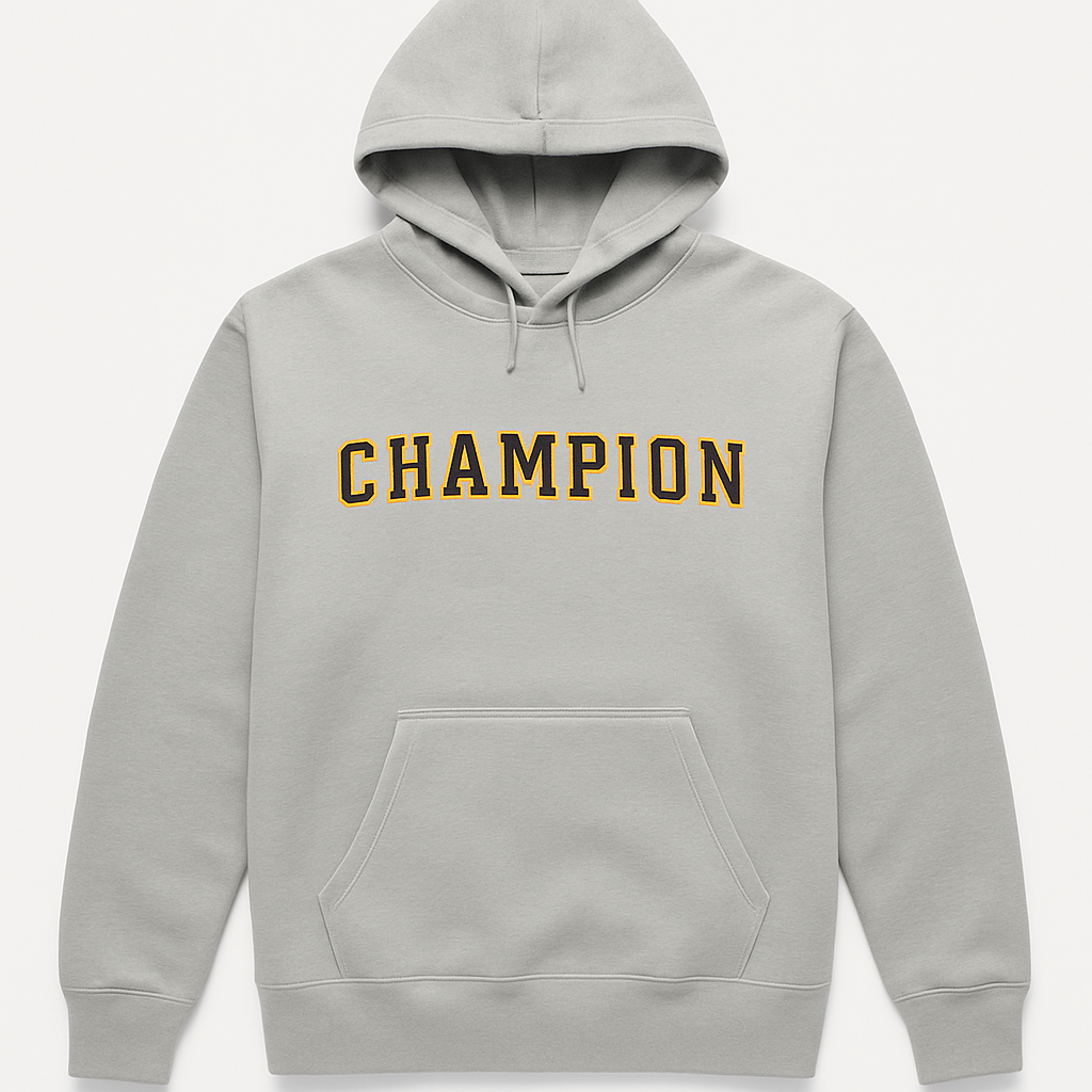 Champion Men's Graphic Grey Hoodie - Soft Cotton Pullover Sweatshirt for Casual Wear, Gym & Street Style