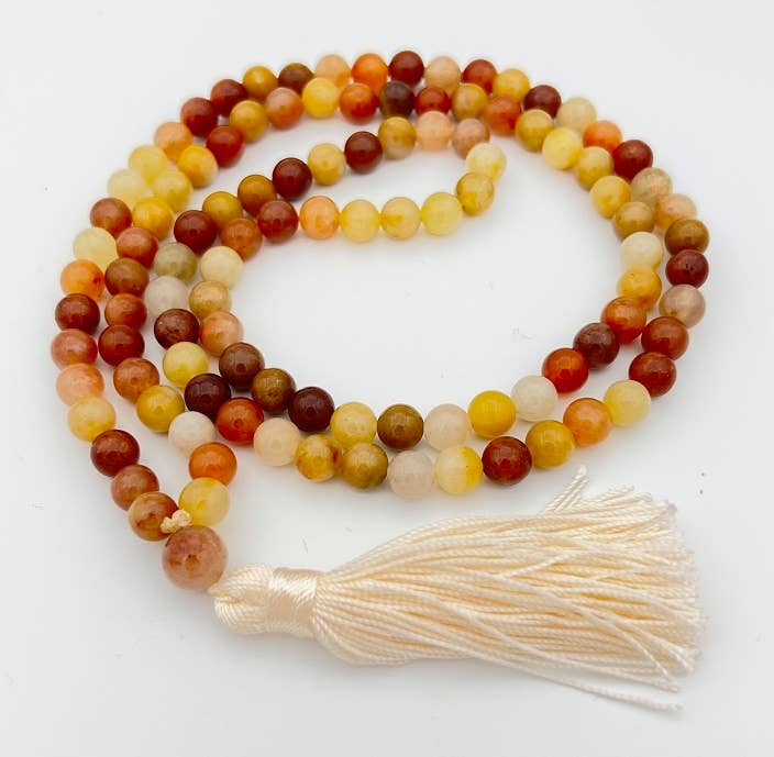 108 Rainbow Jade Zen Knotted Mala Prayer Beads - 8mm Buddhist Meditation & Yoga Accessory for Mindfulness Practice