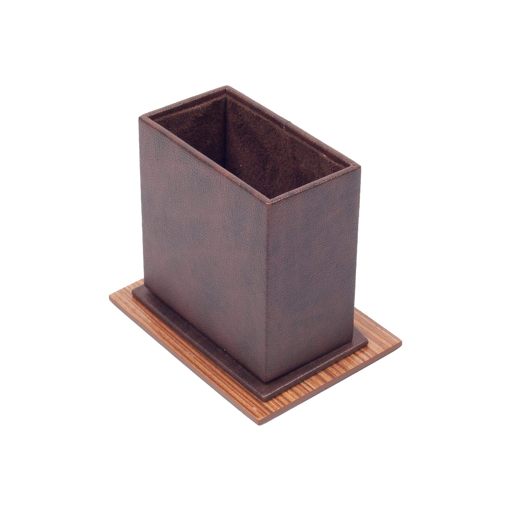 MOOGCO 11-Piece Leather and Walnut Wood Desk Set - Brown Office Organizer for Home & Workspace - Perfect for Pens, Notebooks, and Desk Accessories - Elegant Home Office Supplies for Professionals