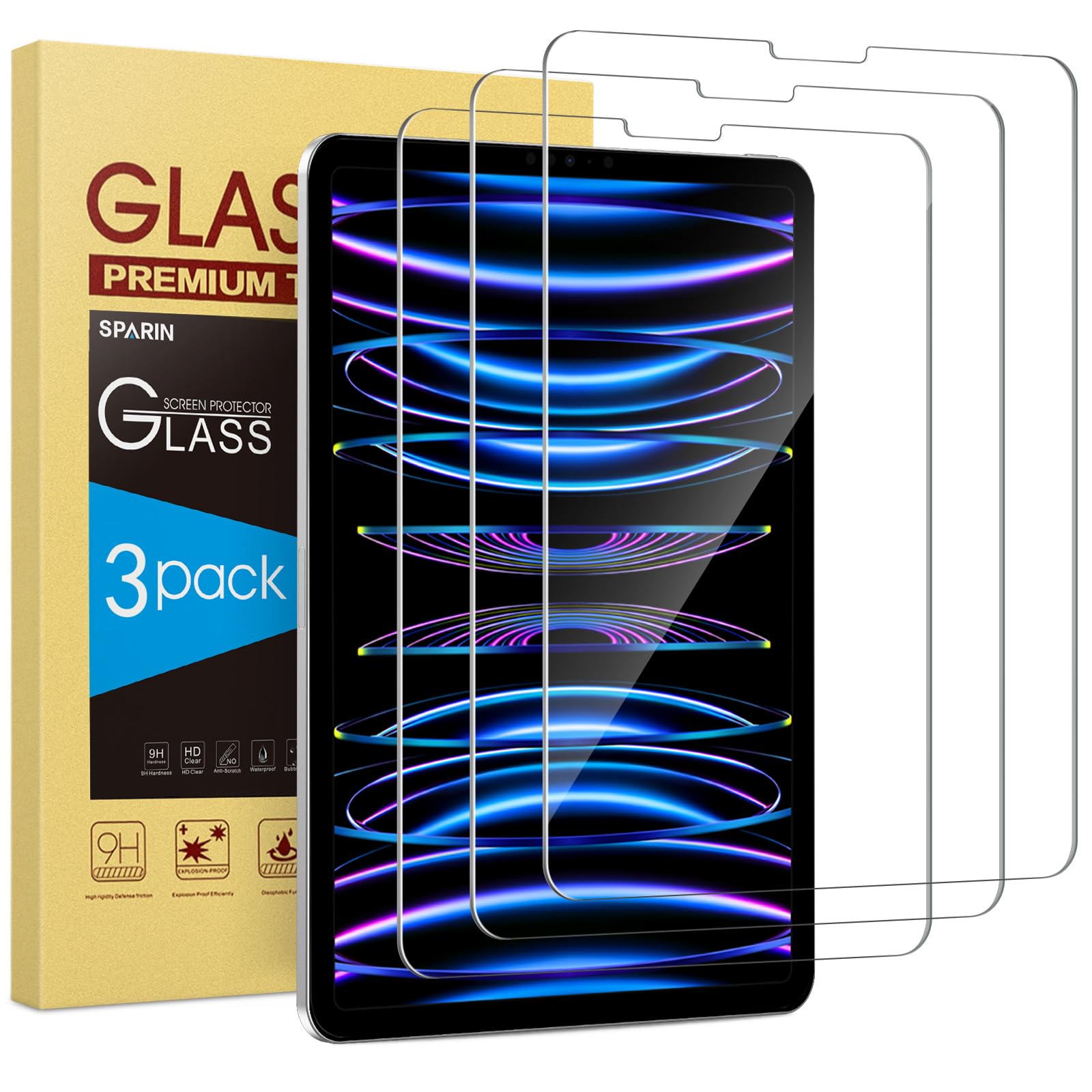 SPARIN 3 Pack Tempered Glass Screen Protector for iPad Air 5th/4th Gen 10.9 inch (2022/2020) & iPad Pro 11 inch (2022/2021/2020/2018) - Case Friendly, Anti-Scratch, HD Clear Protection - Perfect for Work, Study & Entertainment